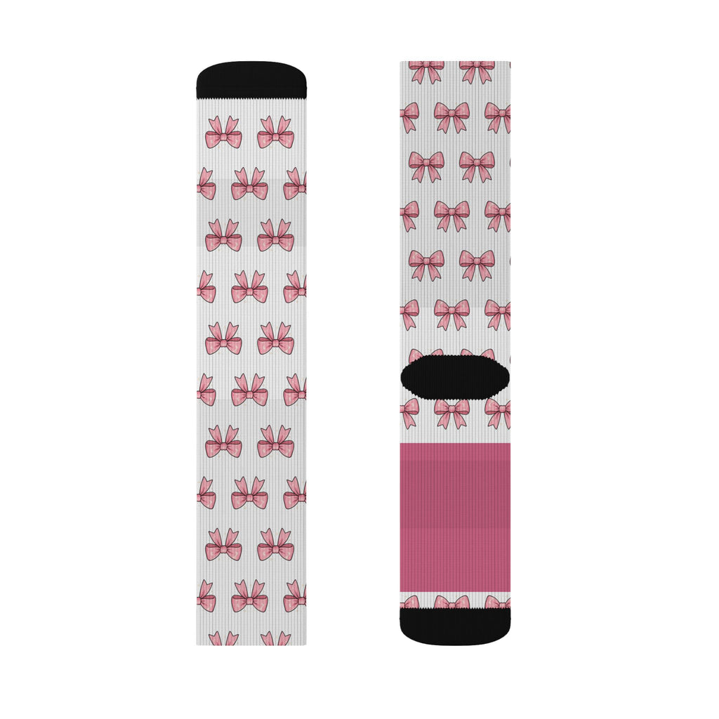 Pink Bow Pattern Sublimation Socks — Cute Ballet & Gift Crew Socks