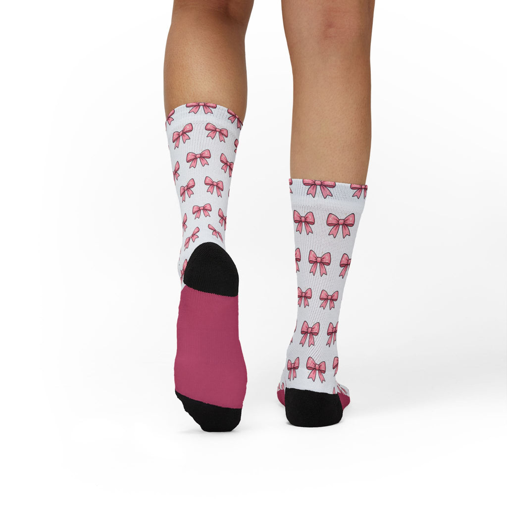 Pink Bow Pattern Sublimation Socks — Cute Ballet & Gift Crew Socks
