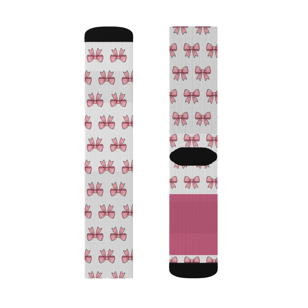 Pink Bow Pattern Sublimation Socks — Cute Ballet & Gift Crew Socks