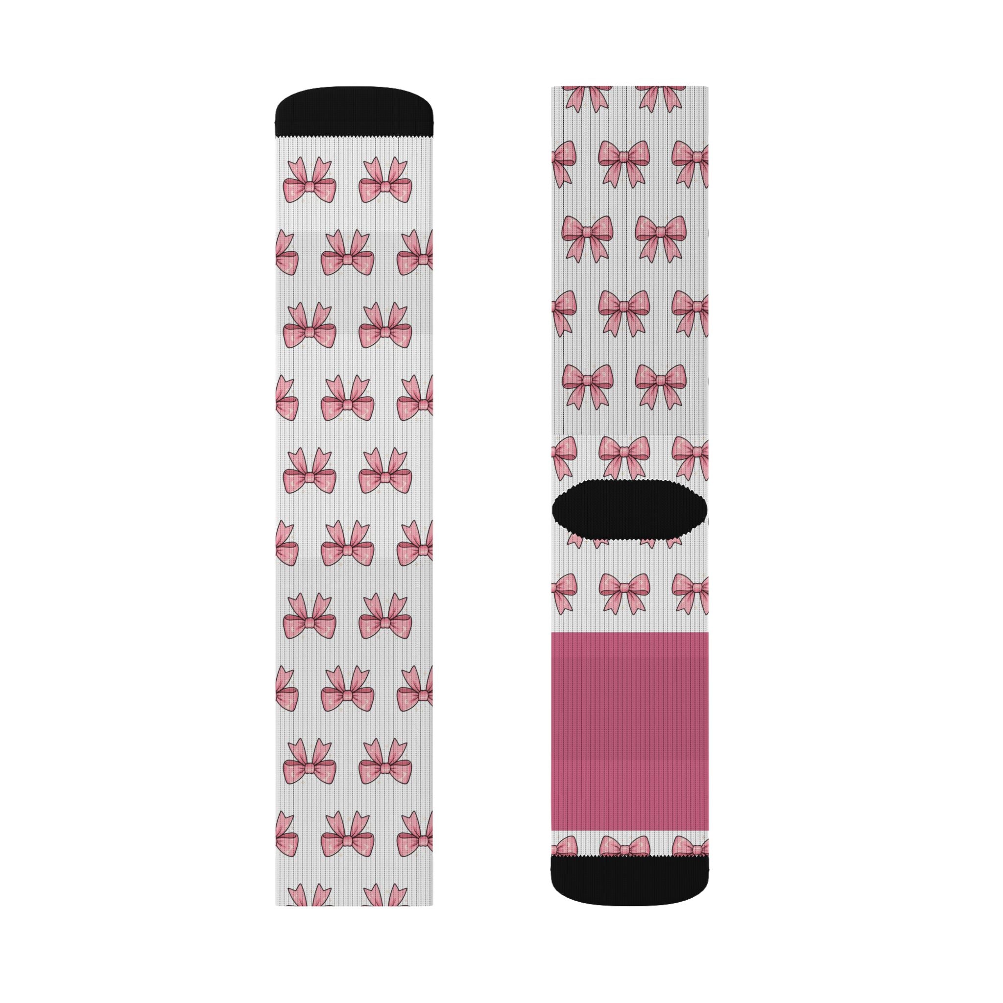 Pink Bow Pattern Sublimation Socks — Cute Ballet & Gift Crew Socks