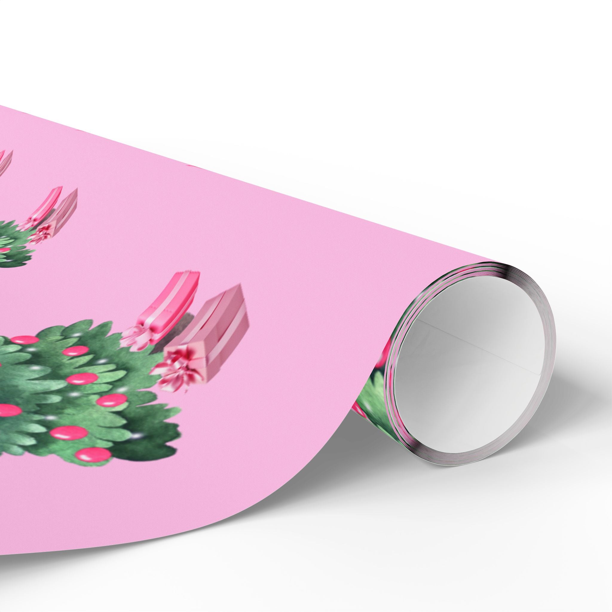 Charming Pink Holiday Tree Wrapping Paper