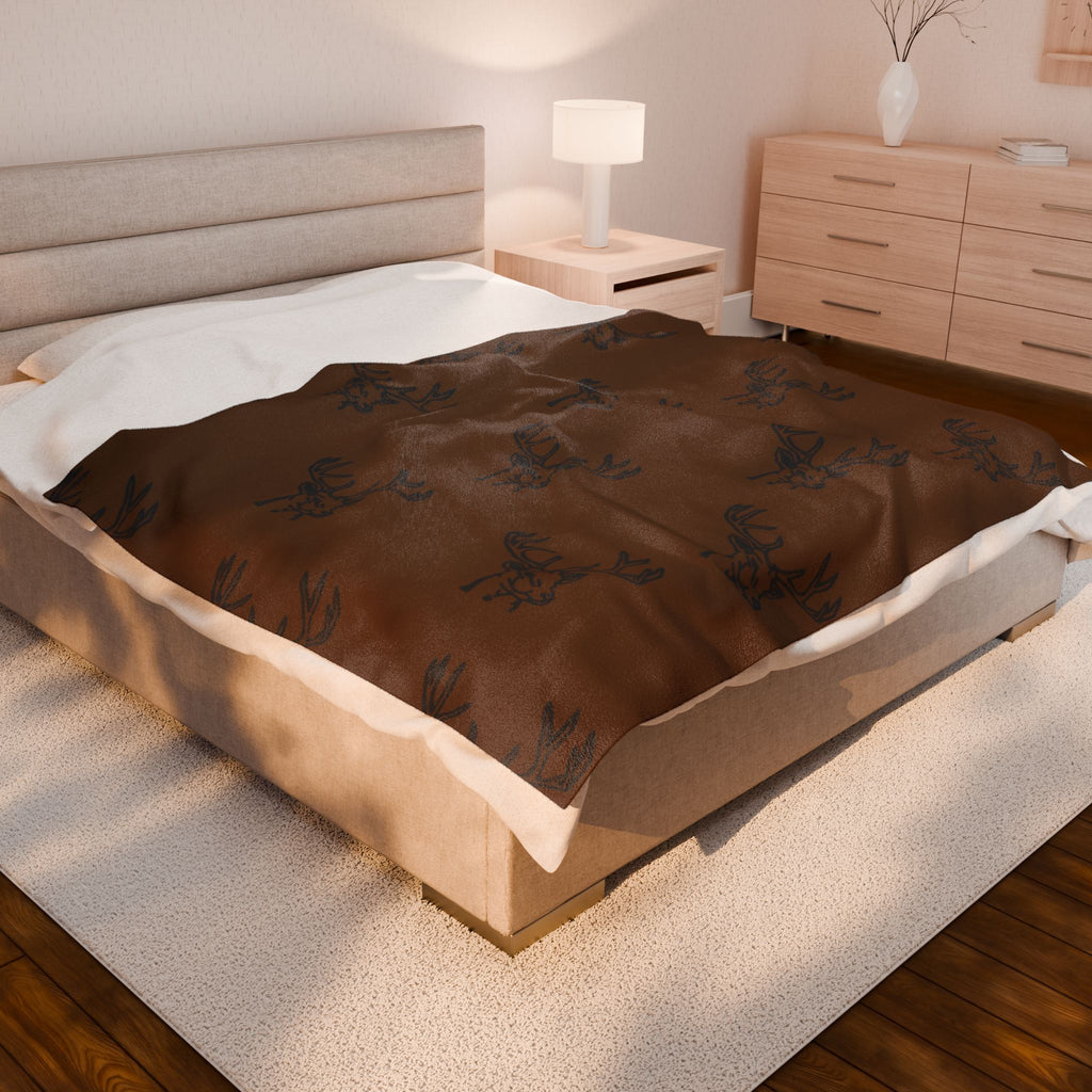 Velveteen Blanket with Rustic Antlers Design