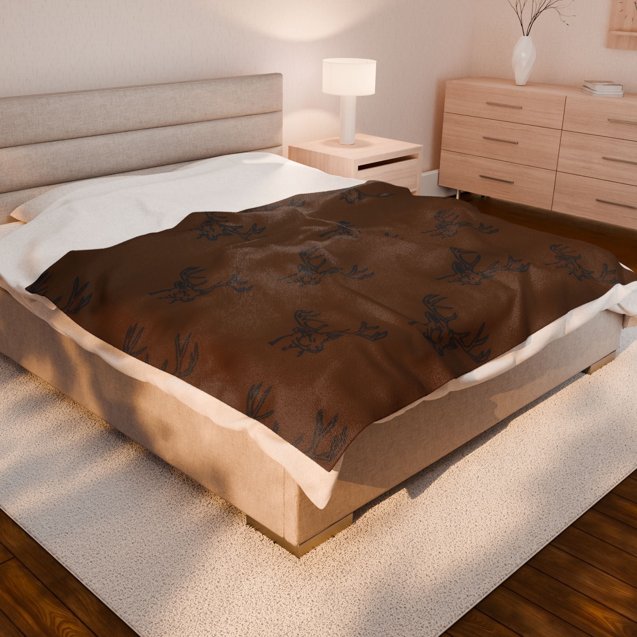 Velveteen Blanket with Rustic Antlers Design