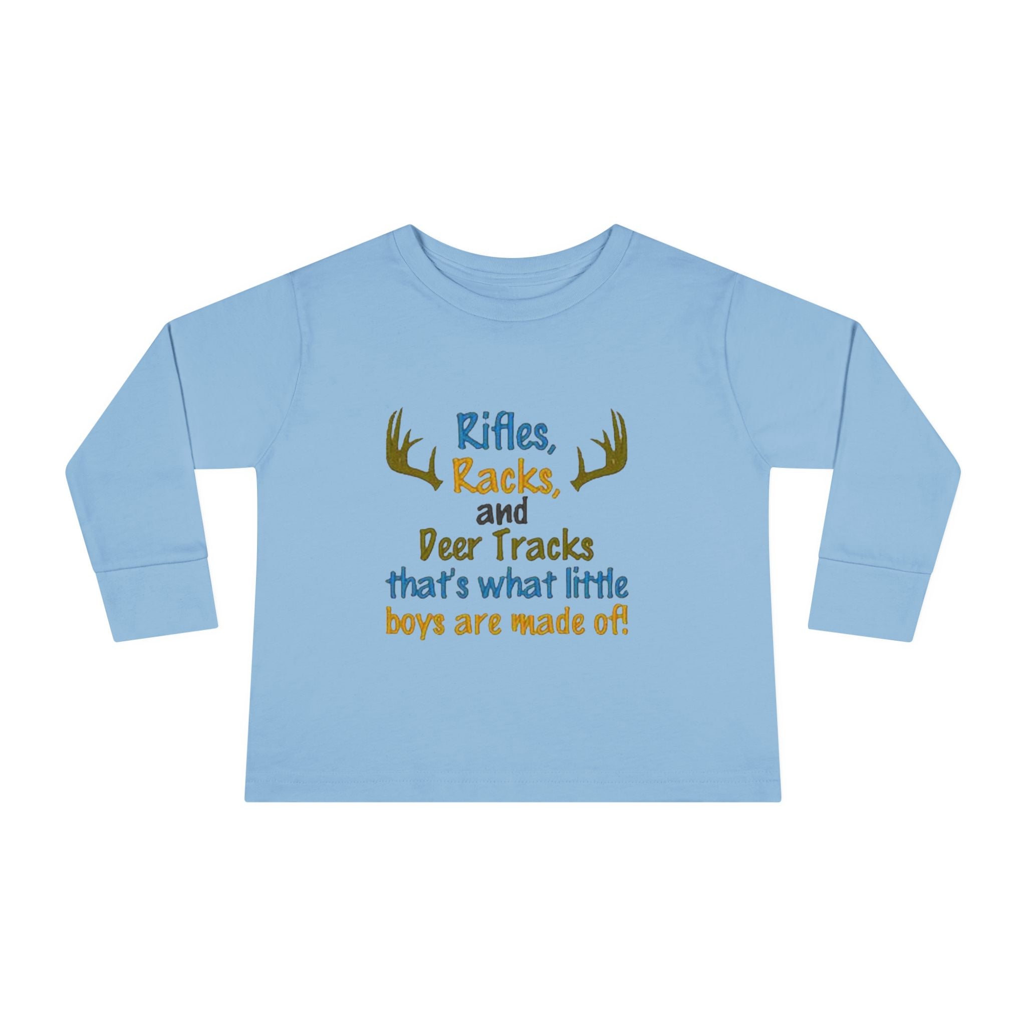 Toddler Long Sleeve Tee — "Rifles, Racks and Deer Tracks" Boys Hunting Shirt