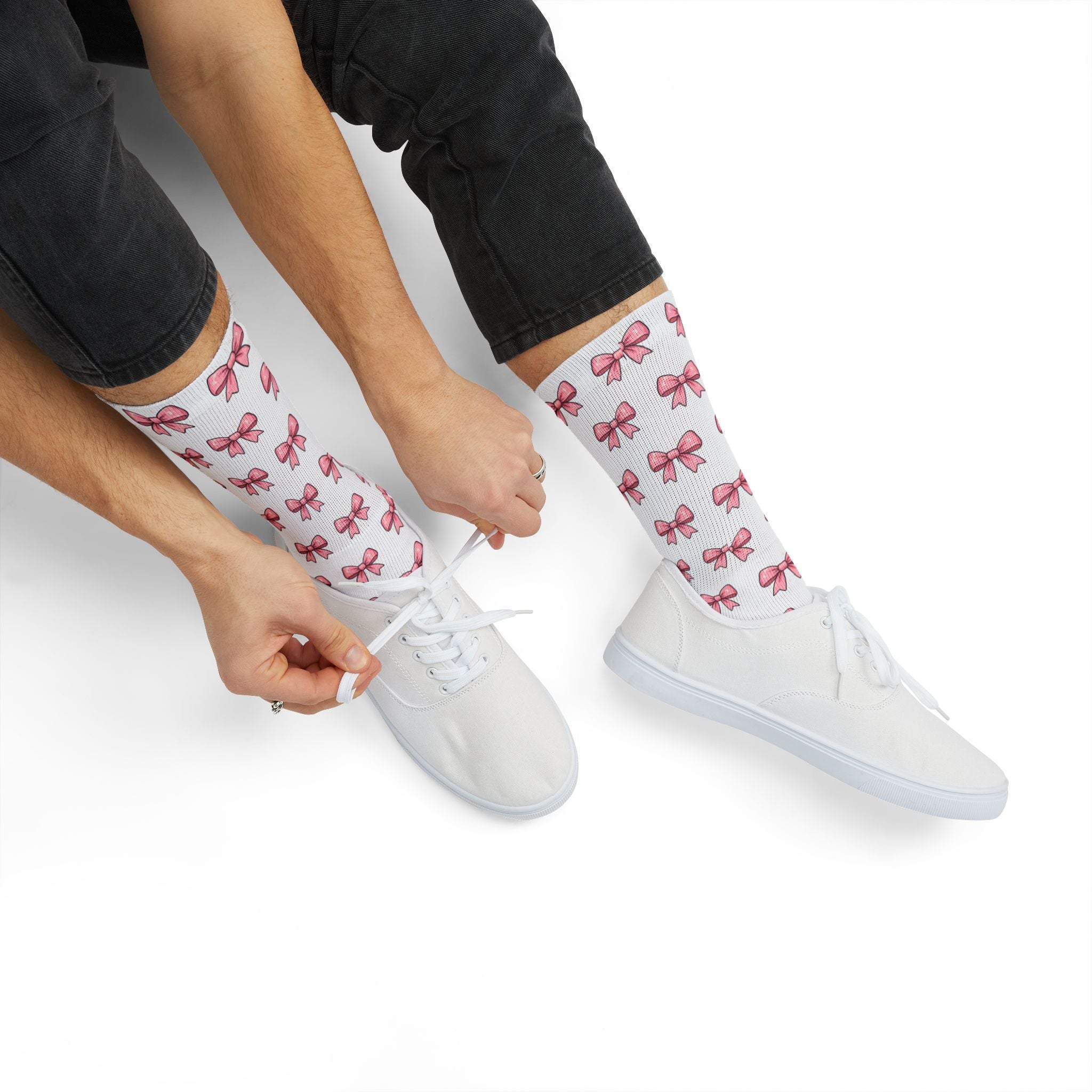 Pink Bow Pattern Sublimation Socks — Cute Ballet & Gift Crew Socks