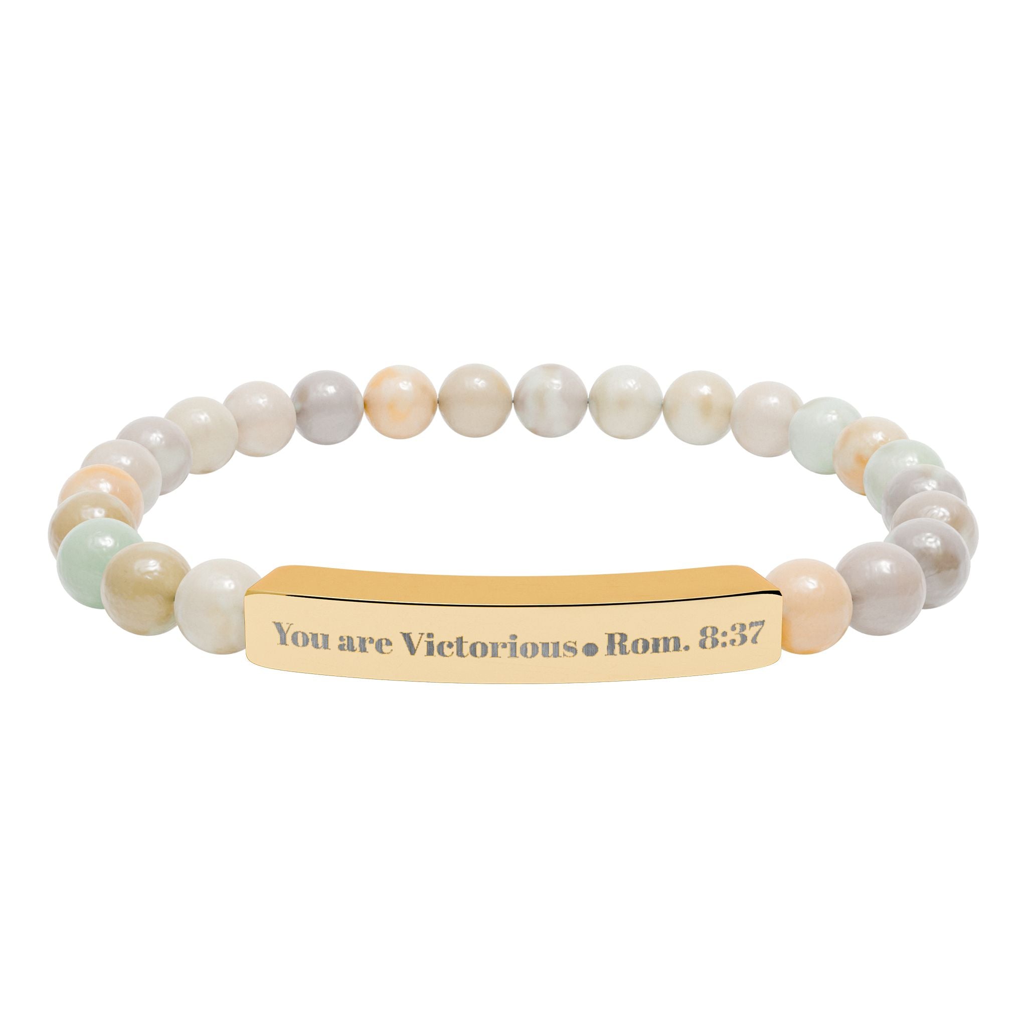 "You are victorious" Engraved Natural Stone Bracelet for Mindfulness, Personal Meaning Bracelet