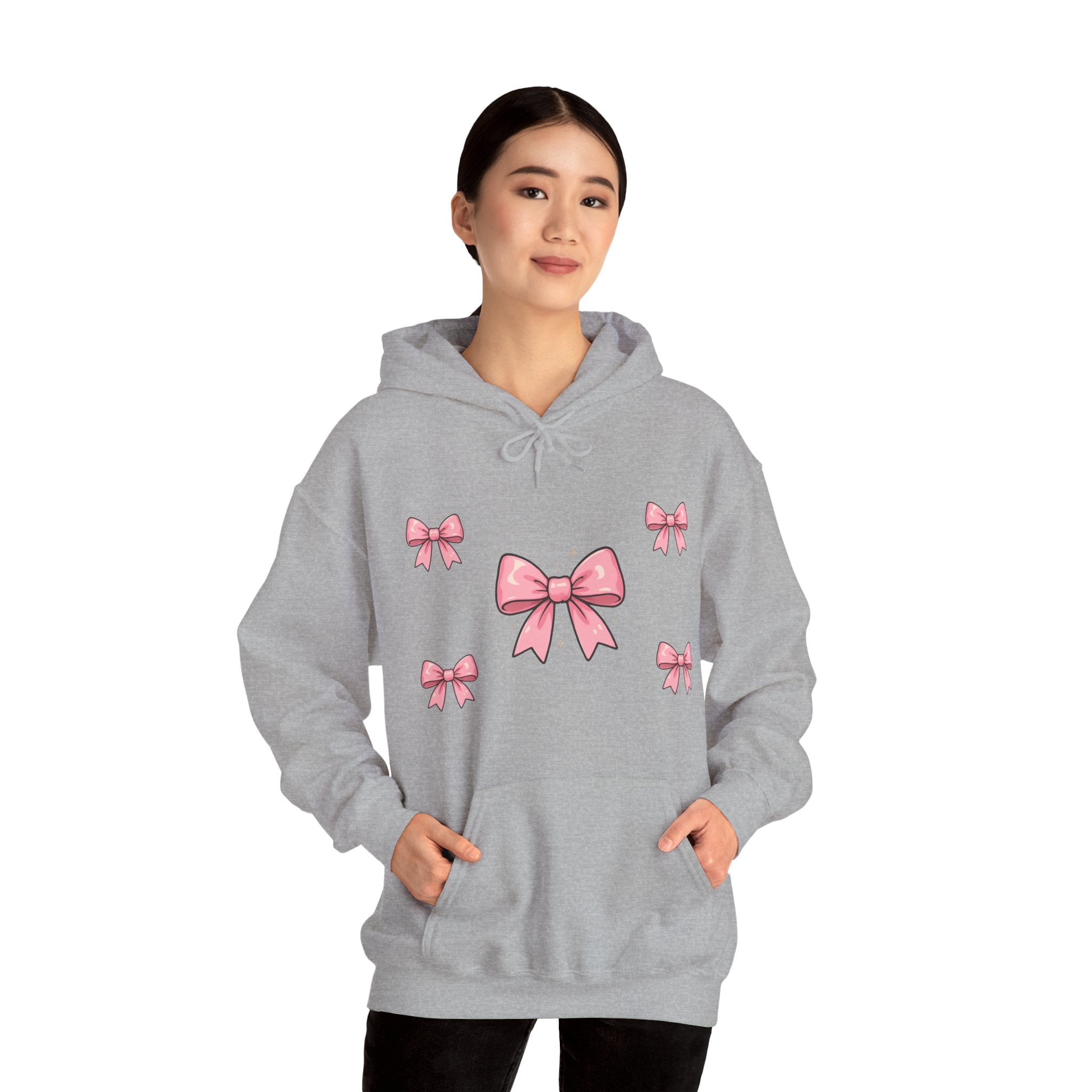 Pink Ribbon Bow Hoodie — Cute Pastel Bow Graphic Sweatshirt