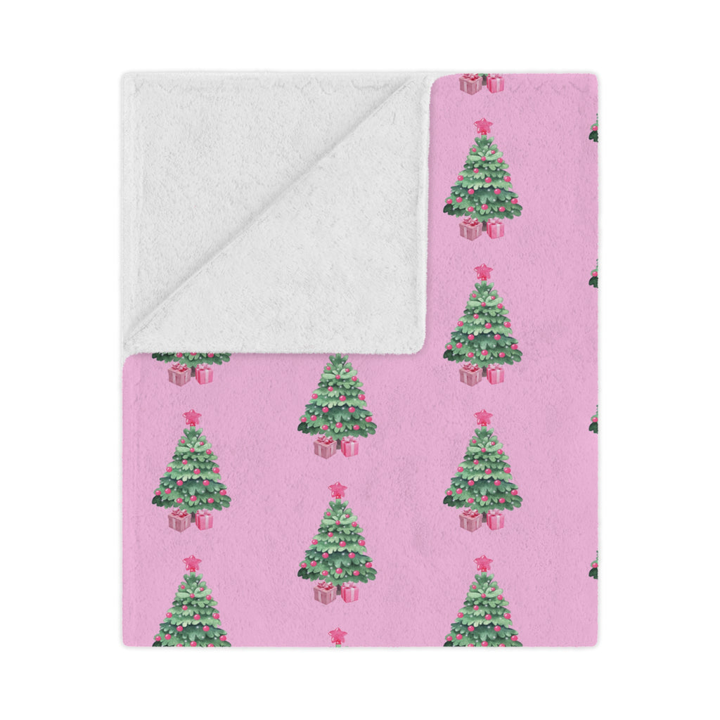 Pink - Christmas Tree Minky Blanket, Cozy Holiday Throw