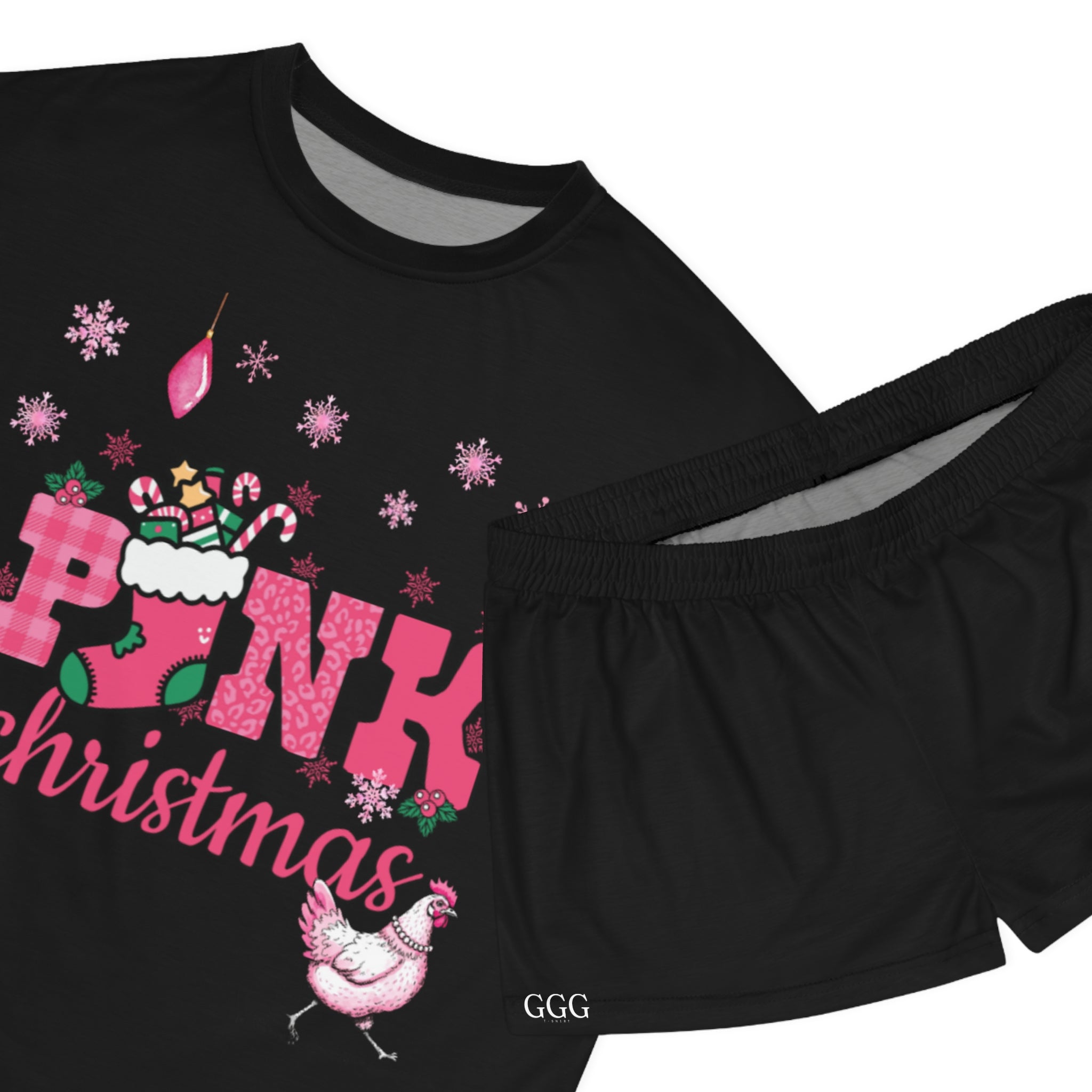 Pink Christmas - Women's Short Pajama Set, Cozy Christmas Sleepwear, Holiday Loungewear