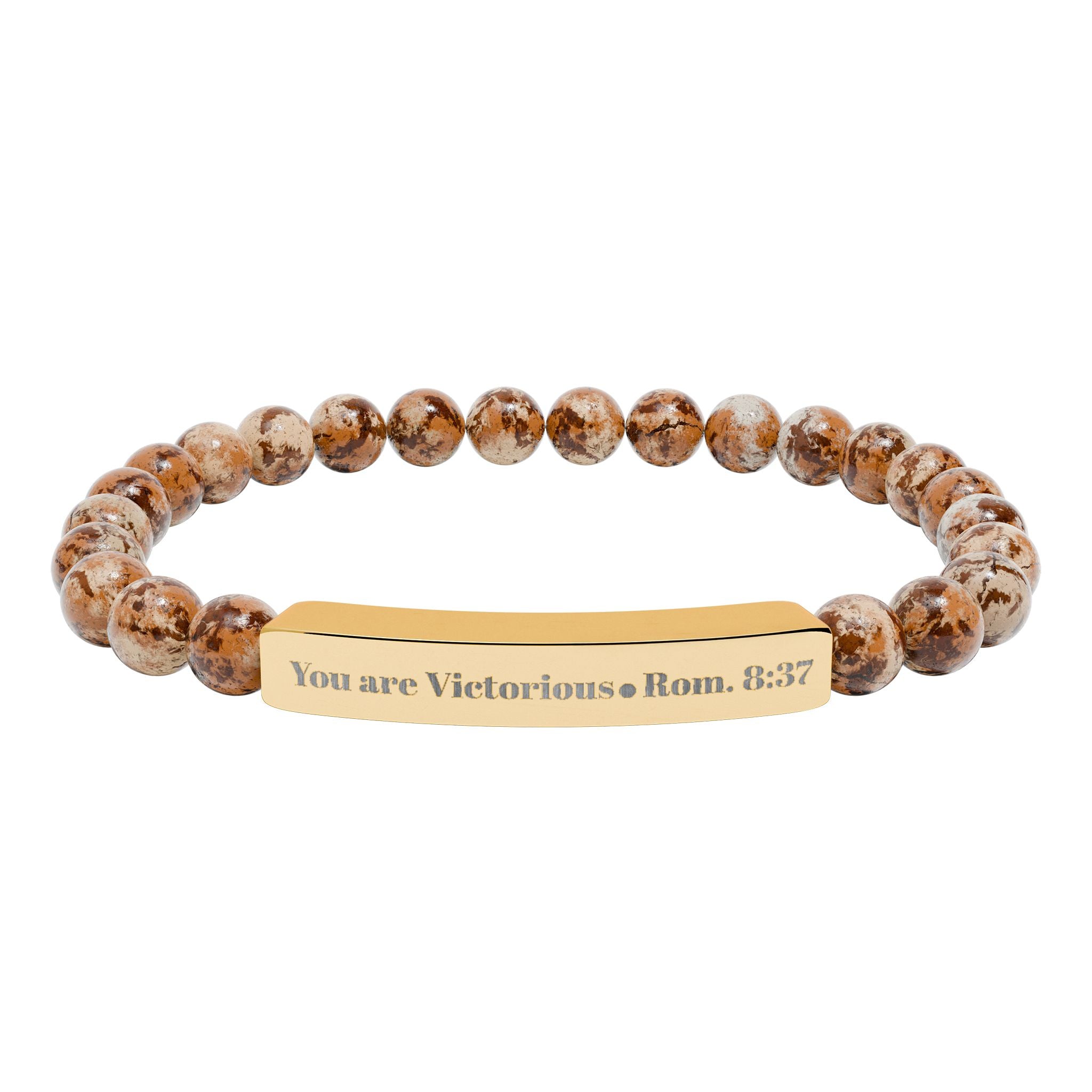 "You are victorious" Engraved Natural Stone Bracelet for Mindfulness, Personal Meaning Bracelet