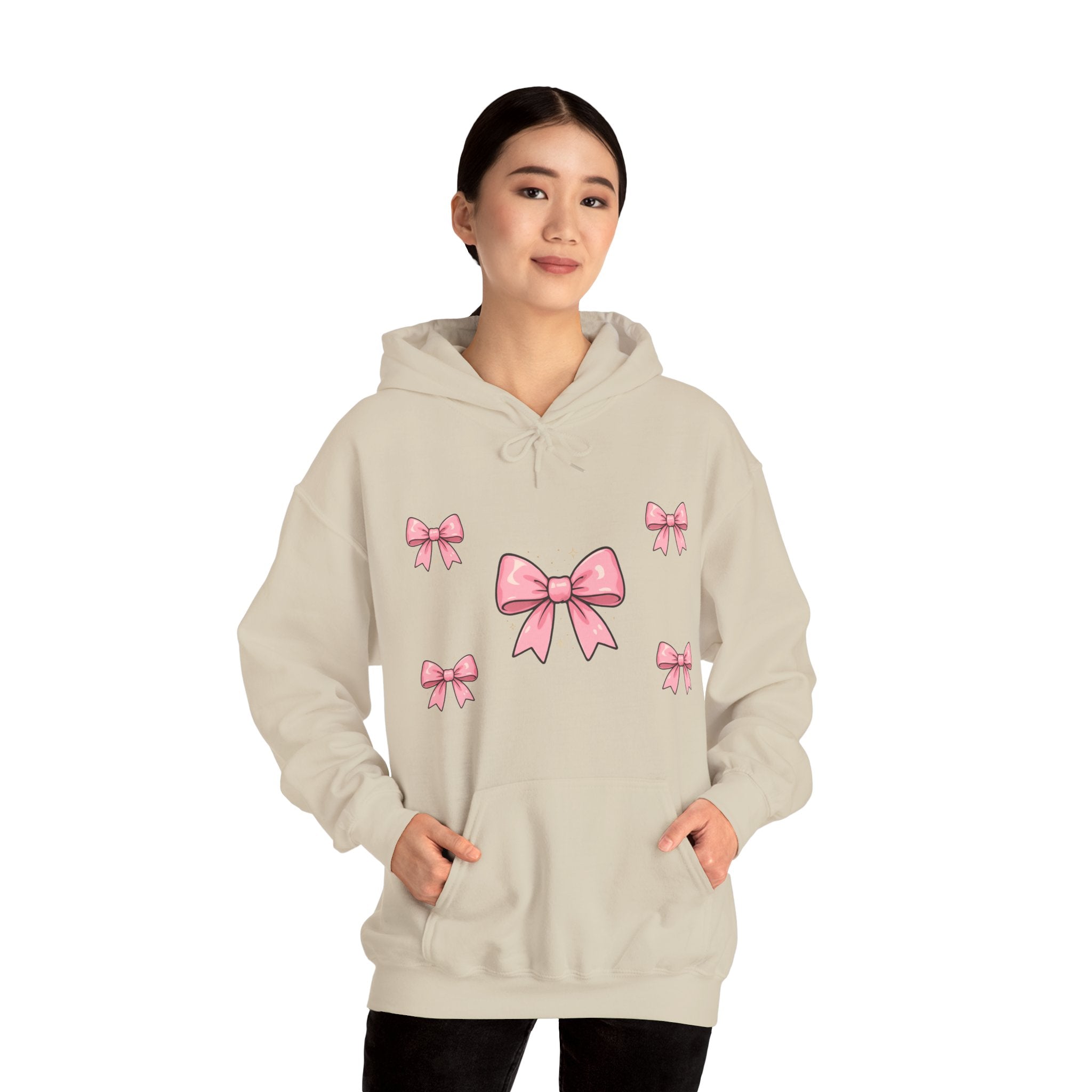 Pink Ribbon Bow Hoodie — Cute Pastel Bow Graphic Sweatshirt