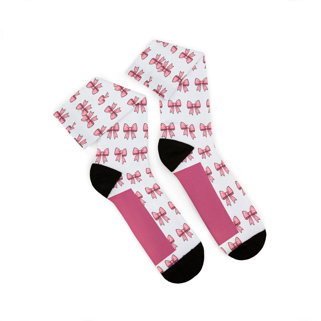Pink Bow Pattern Sublimation Socks — Cute Ballet & Gift Crew Socks