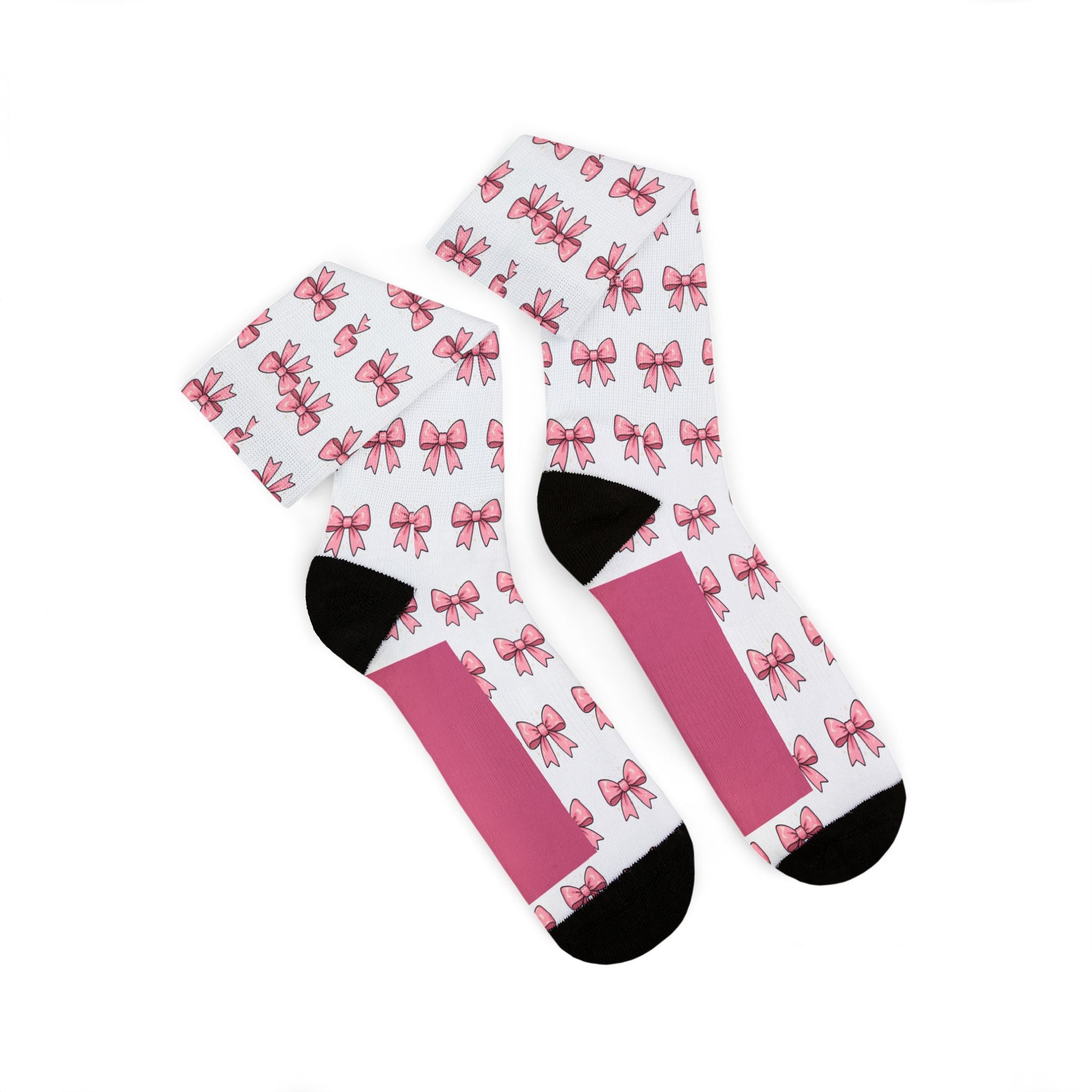 Pink Bow Pattern Sublimation Socks — Cute Ballet & Gift Crew Socks