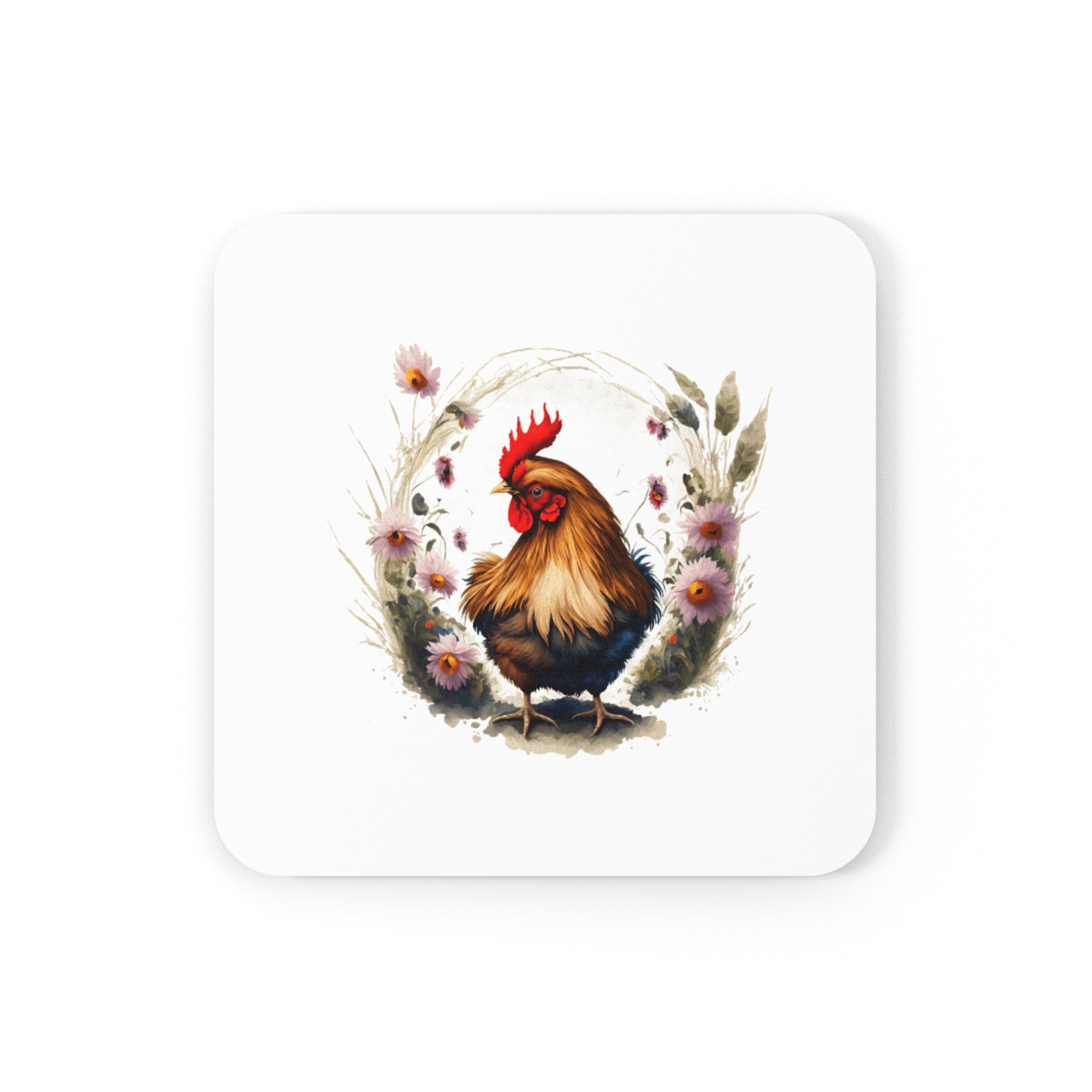 Charming Chicken Floral Cork Coaster