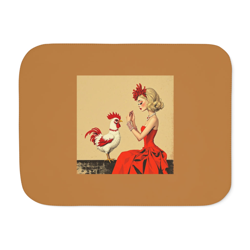 Vintage Pin-Up Rooster Sherpa Blanket — Cozy Two-Tone Throw
