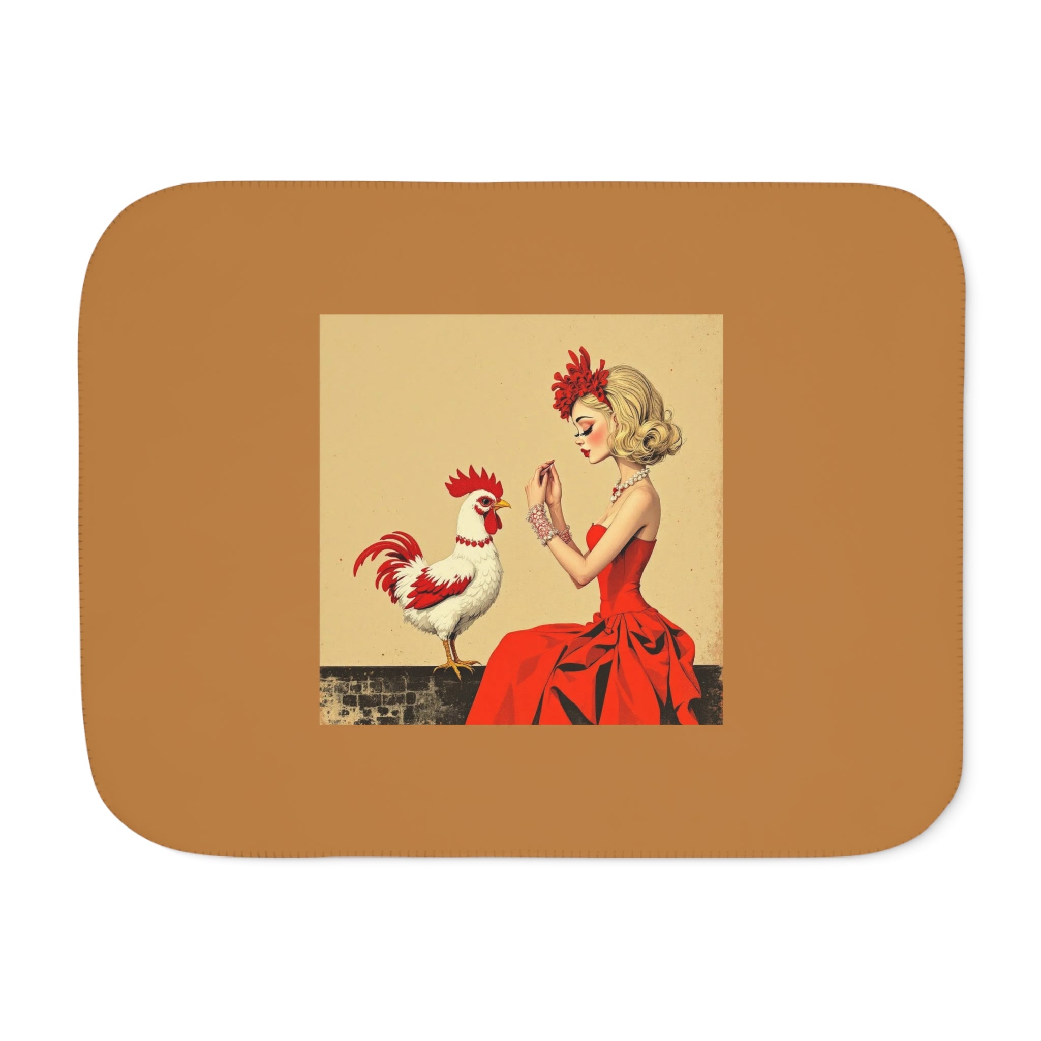Vintage Pin-Up Rooster Sherpa Blanket — Cozy Two-Tone Throw