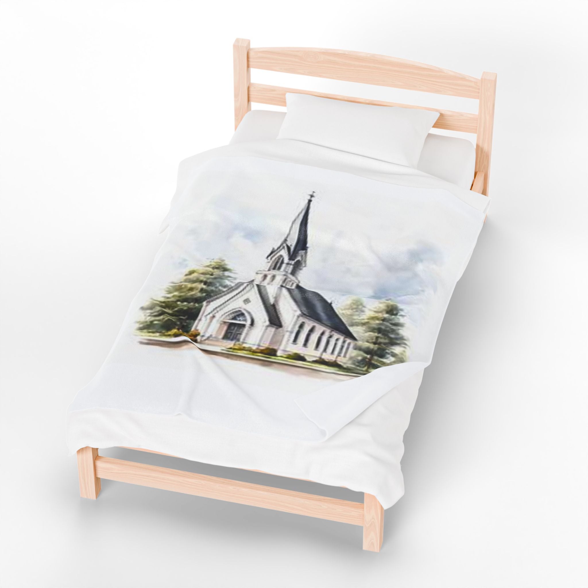 Peaceful Church Scene Velveteen Plush Blanket