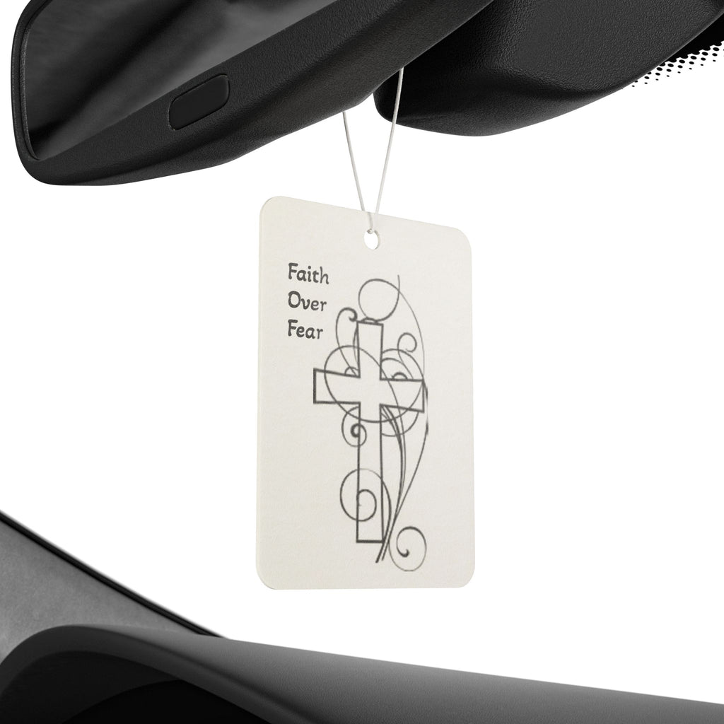 Faith Over Fear Car Air Freshener — Inspirational Cross Design