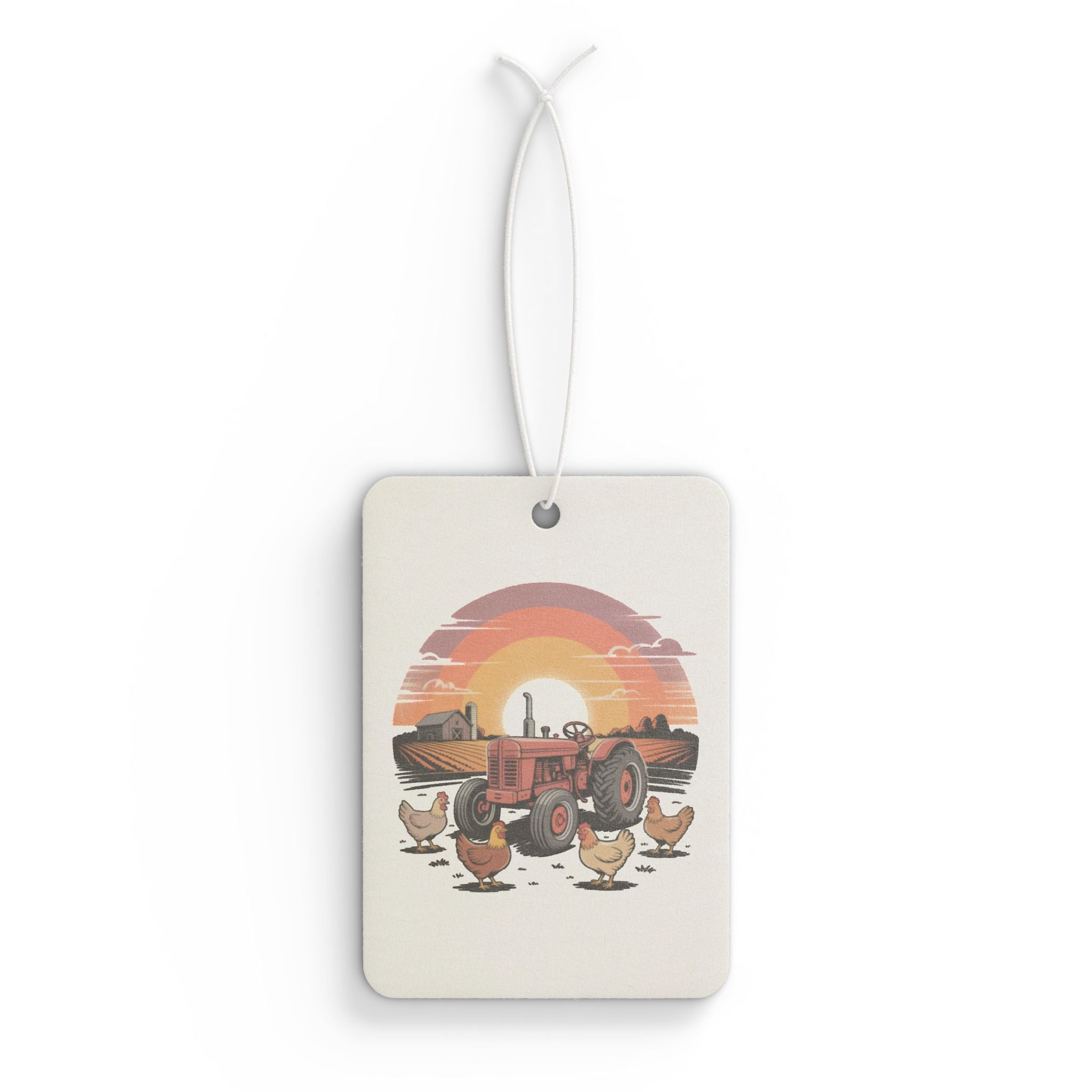 Vintage Farm Tractor Car Air Freshener — Retro Sunset & Chickens Scented Ornament