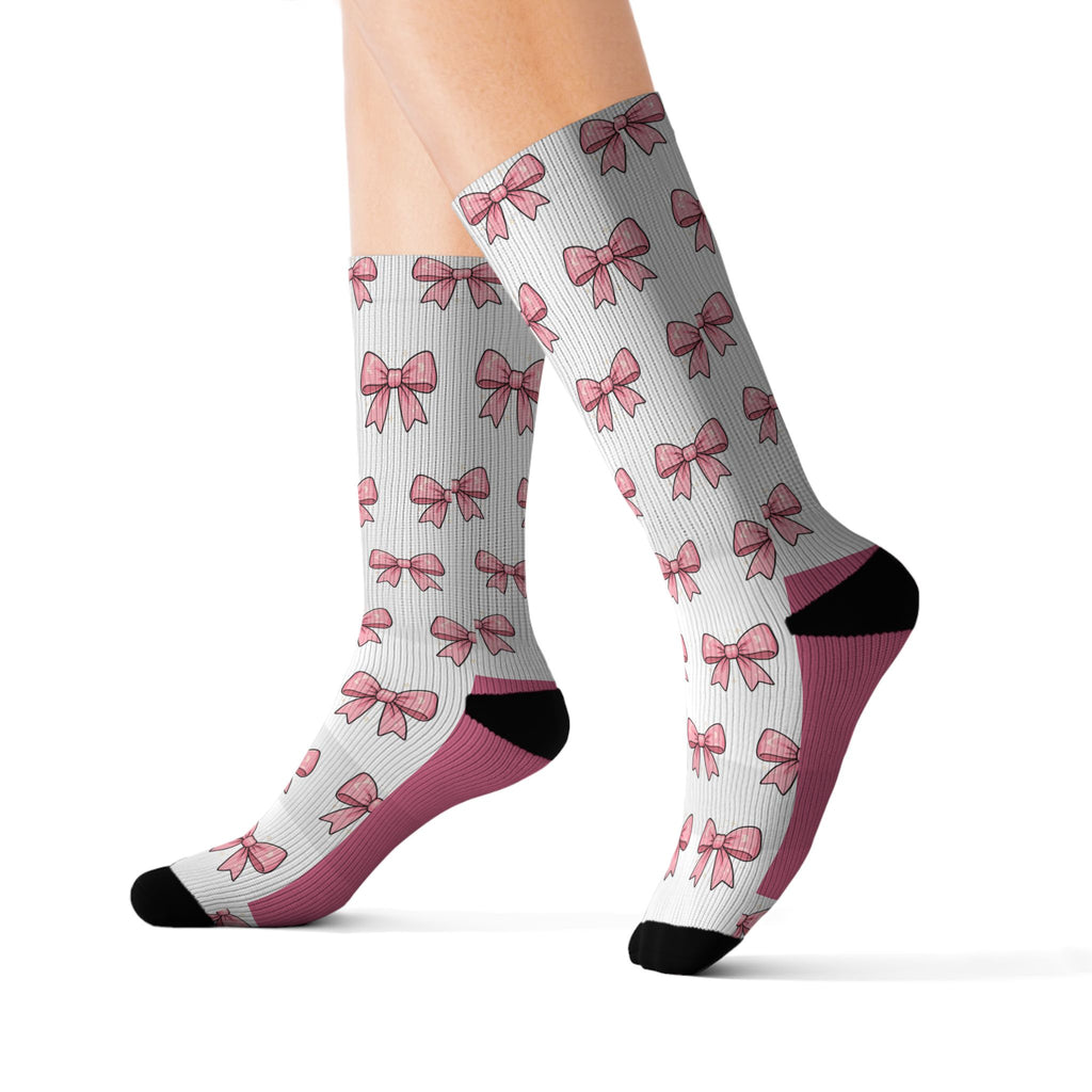 Pink Bow Pattern Sublimation Socks — Cute Ballet & Gift Crew Socks