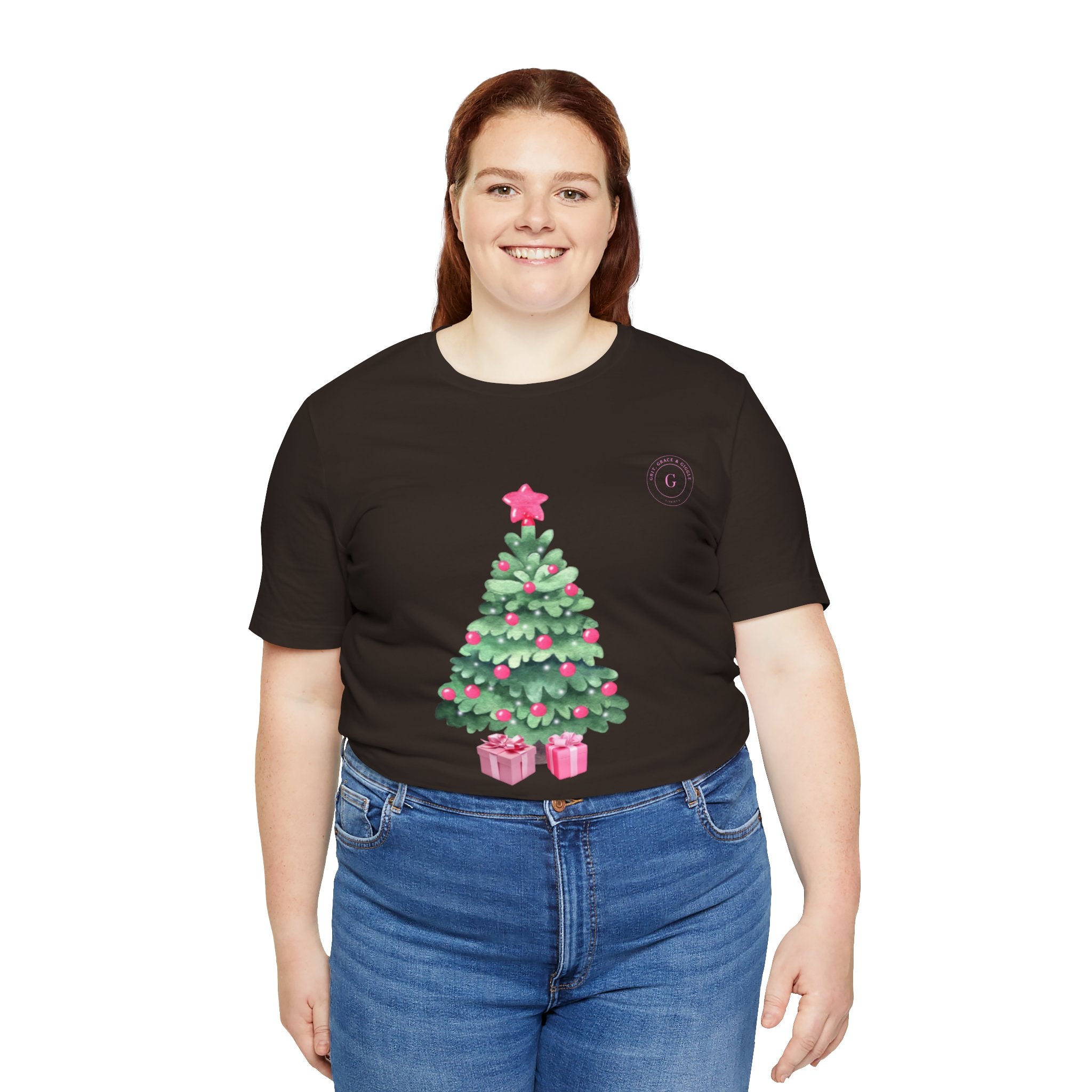 Christmas Tree Tee -  Pink & Green Holiday T-Shirt with Presents