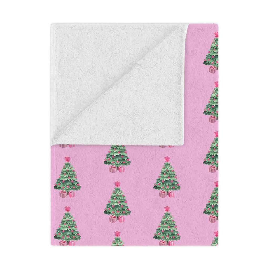 Pink - Christmas Tree Minky Blanket, Cozy Holiday Throw