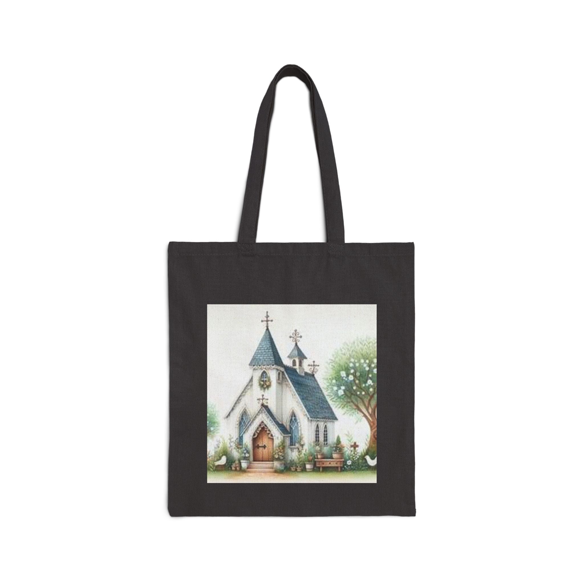 Church Illustration Tote Bag — Charming Vintage Chapel Canvas Tote
