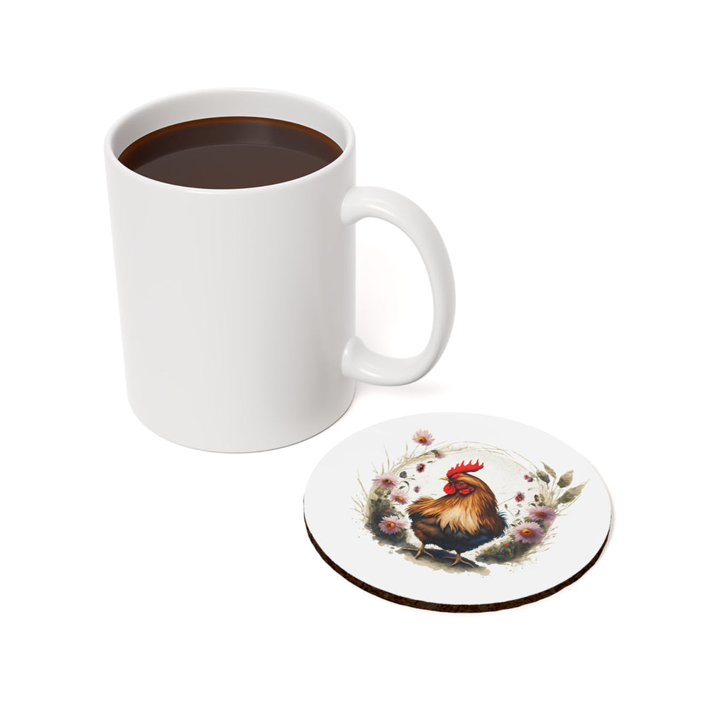 Charming Chicken Floral Cork Coaster