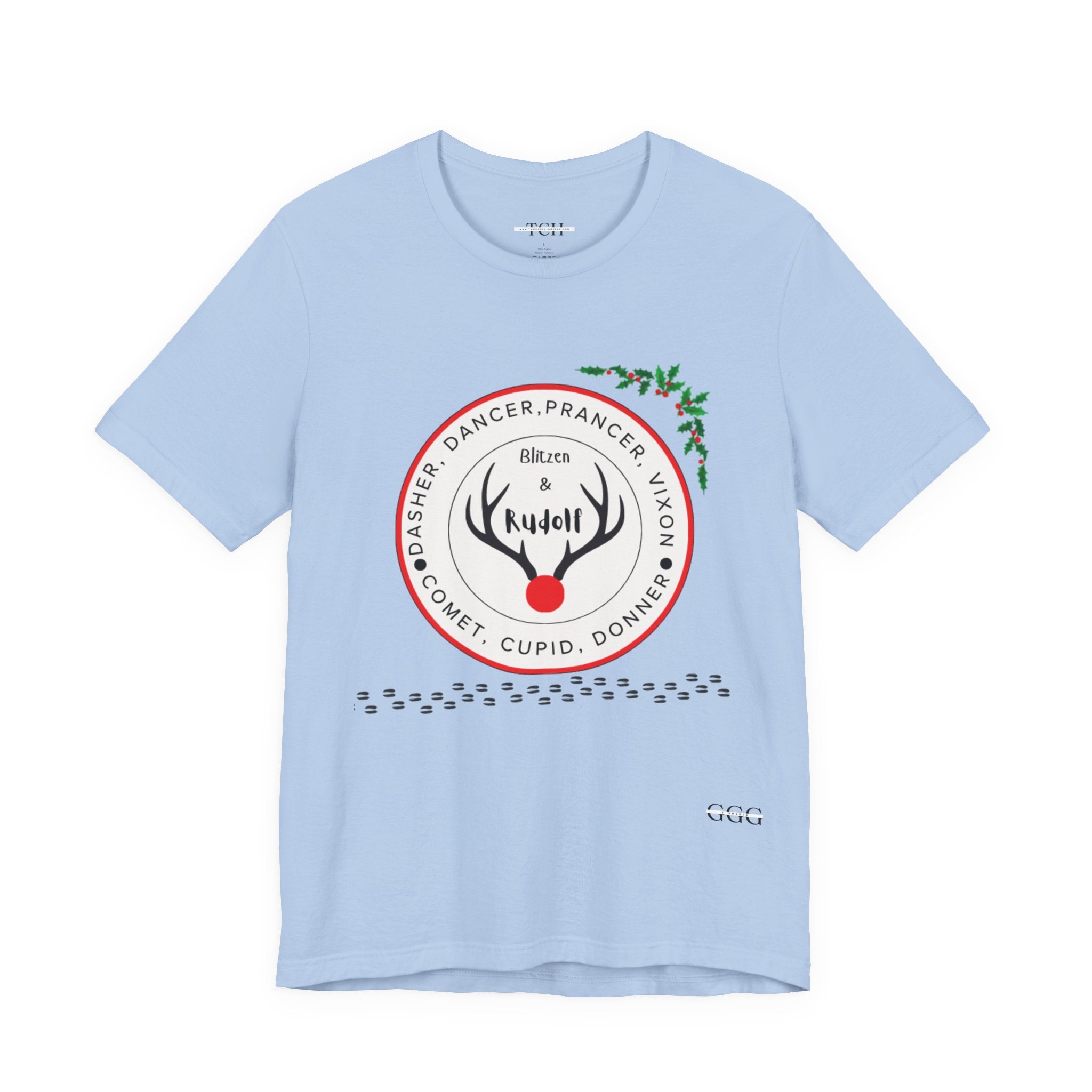 Christmas Reindeer Names T-Shirt — Rudolph & Reindeer Circle Holiday Tee