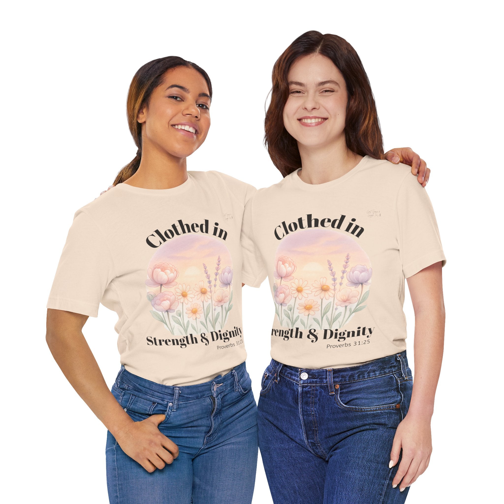 Clothed in Strength & Dignity T‑Shirt — Floral Proverbs 31 Christian Tee