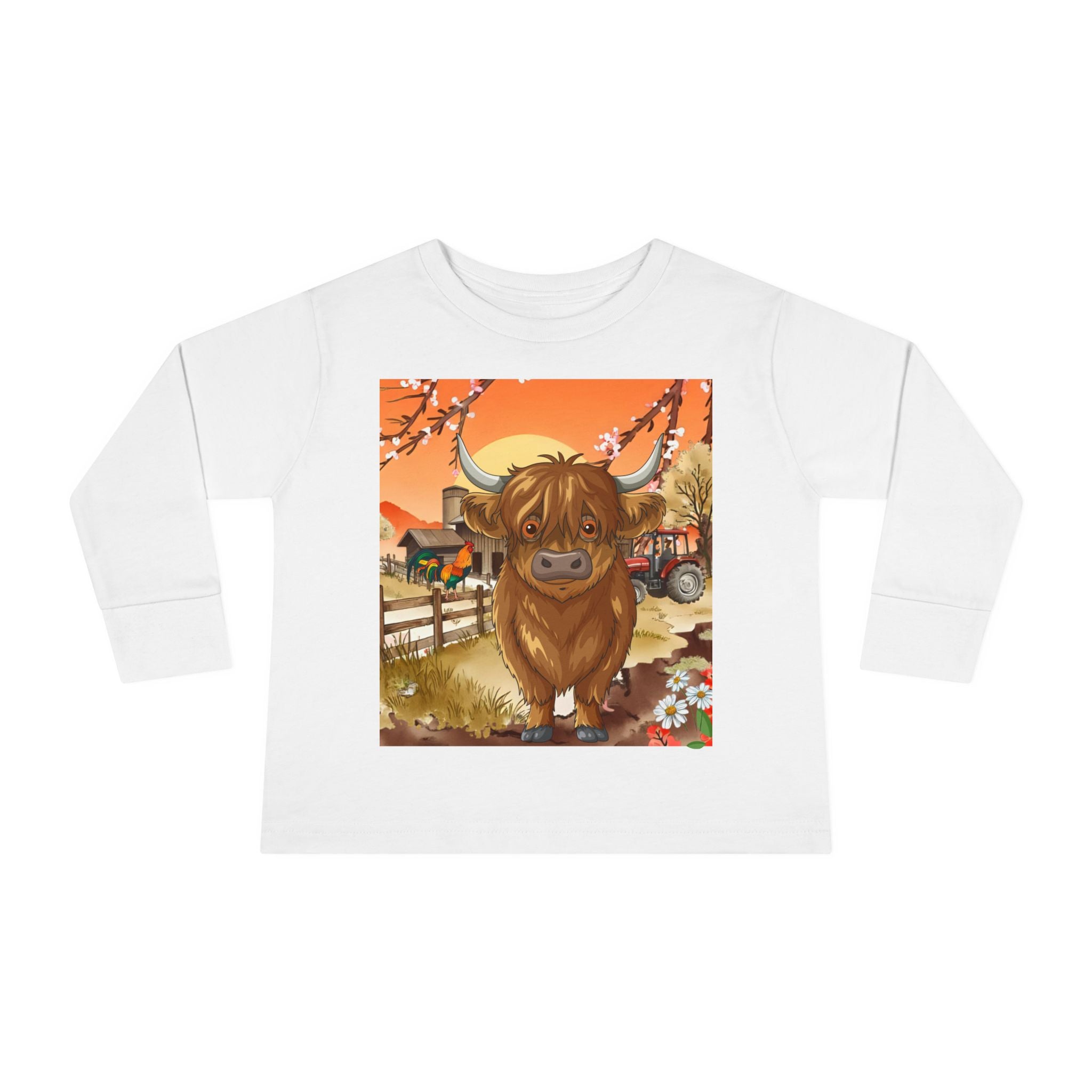 Highland Calf Toddler Long Sleeve Tee — Cute Farm Animal Kids Shirt