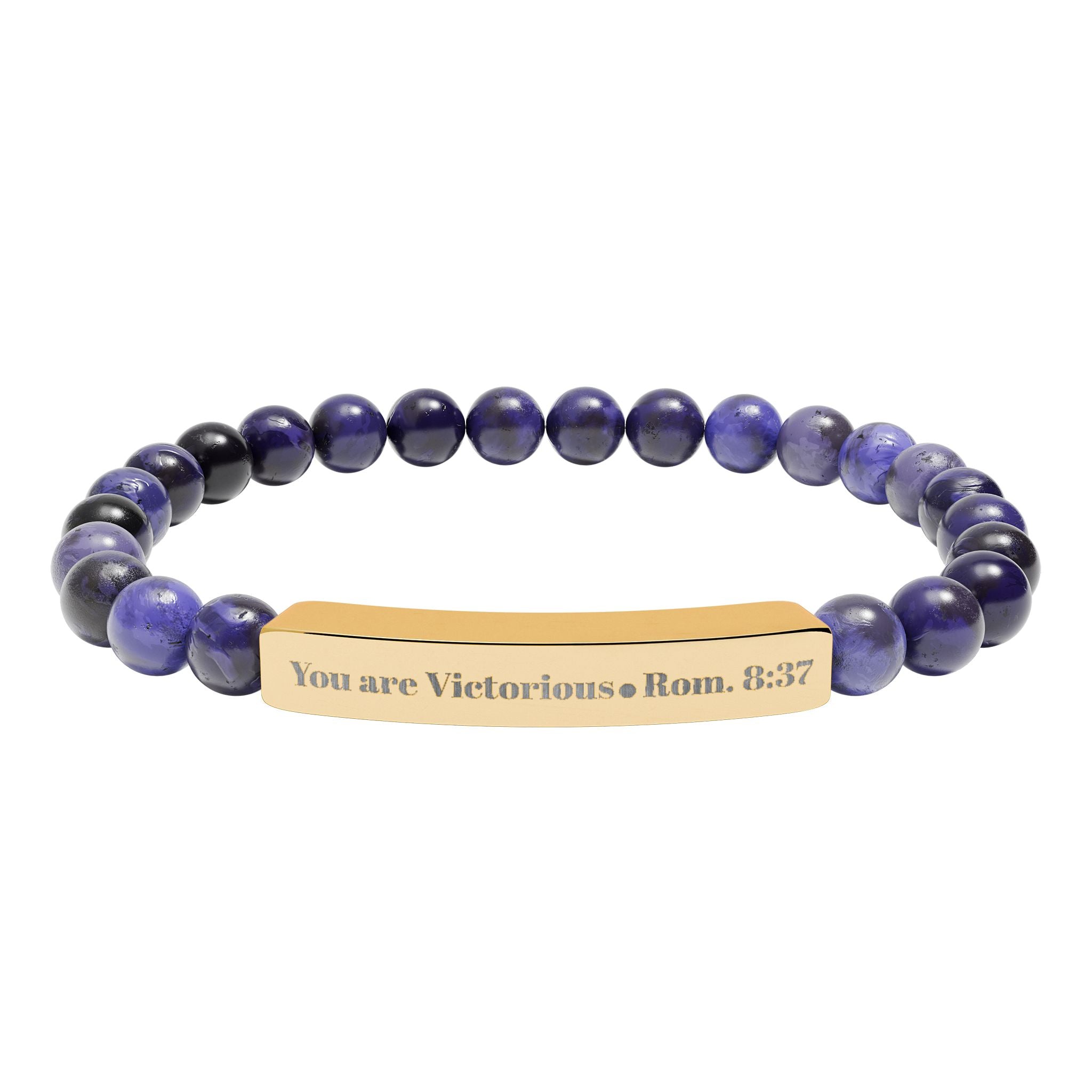 "You are victorious" Engraved Natural Stone Bracelet for Mindfulness, Personal Meaning Bracelet
