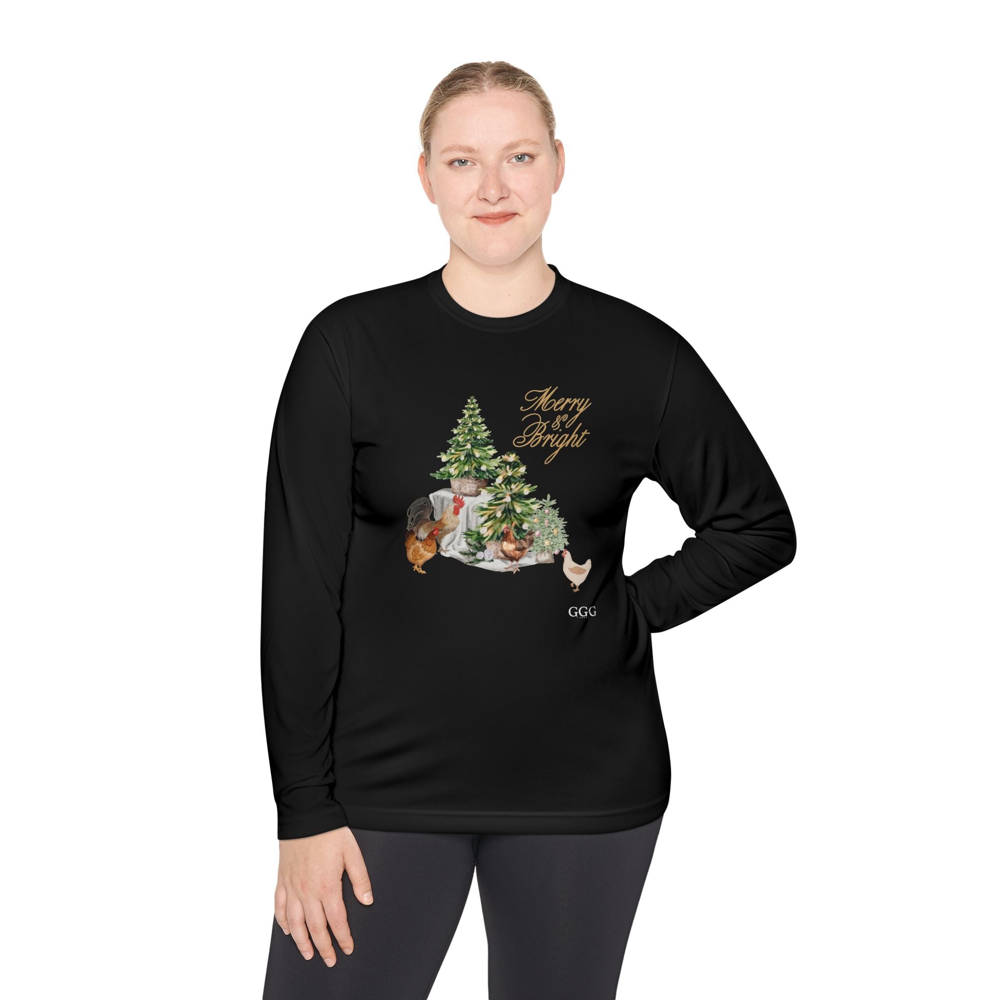 Ladies Merry and Bright Long Sleeve Tee - Chicken Lovers