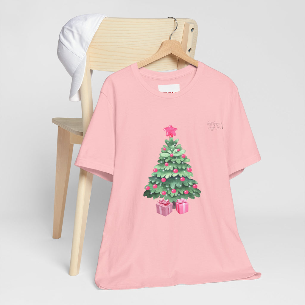 Christmas Tree Tee -  Pink & Green Holiday T-Shirt with Presents