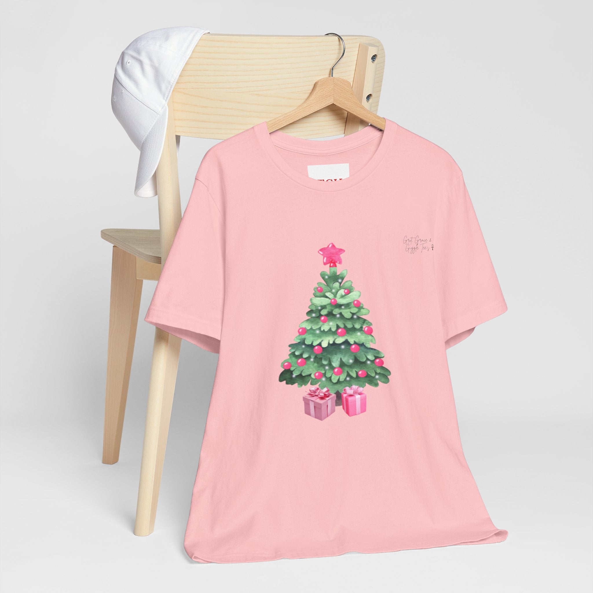 Christmas Tree Tee -  Pink & Green Holiday T-Shirt with Presents