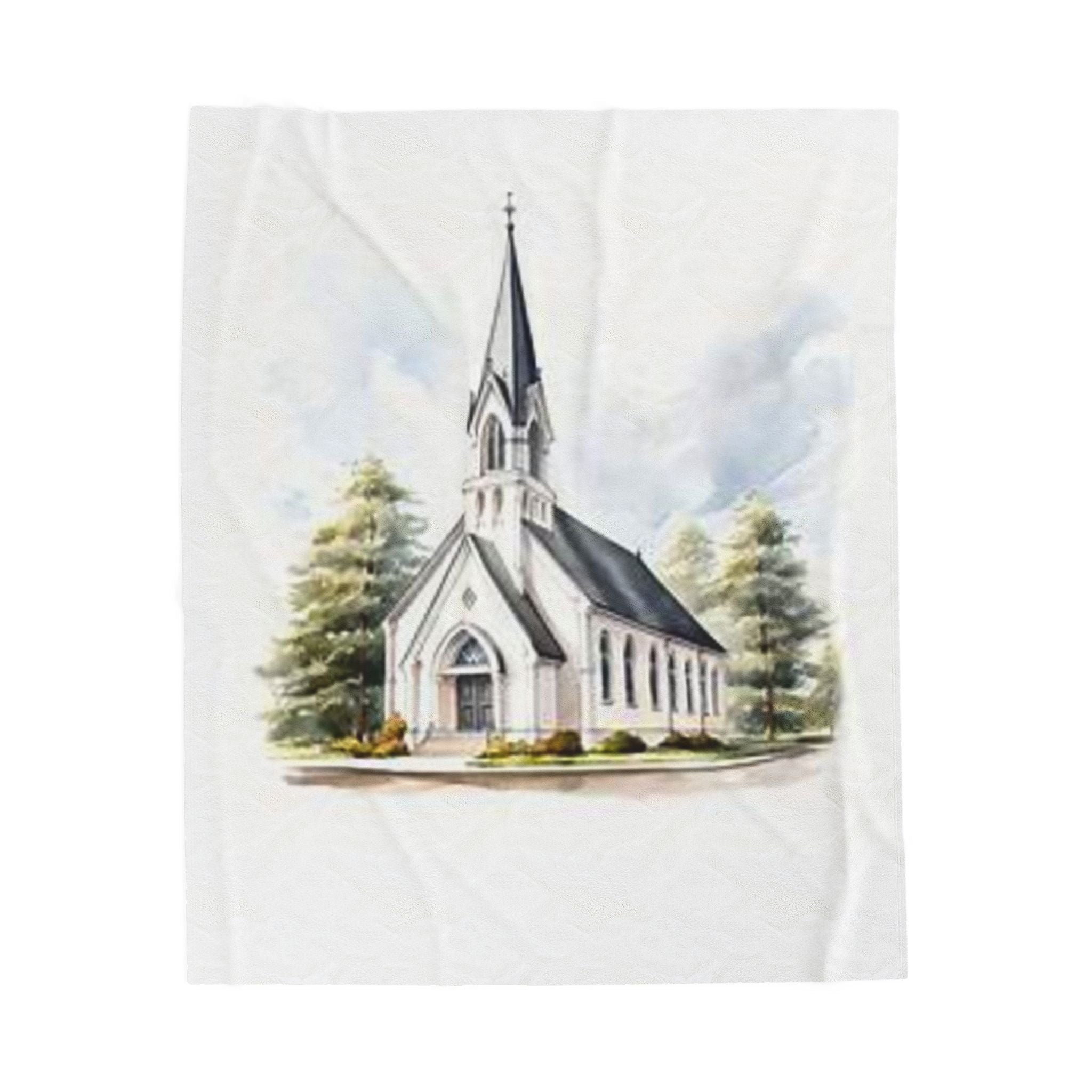 Peaceful Church Scene Velveteen Plush Blanket