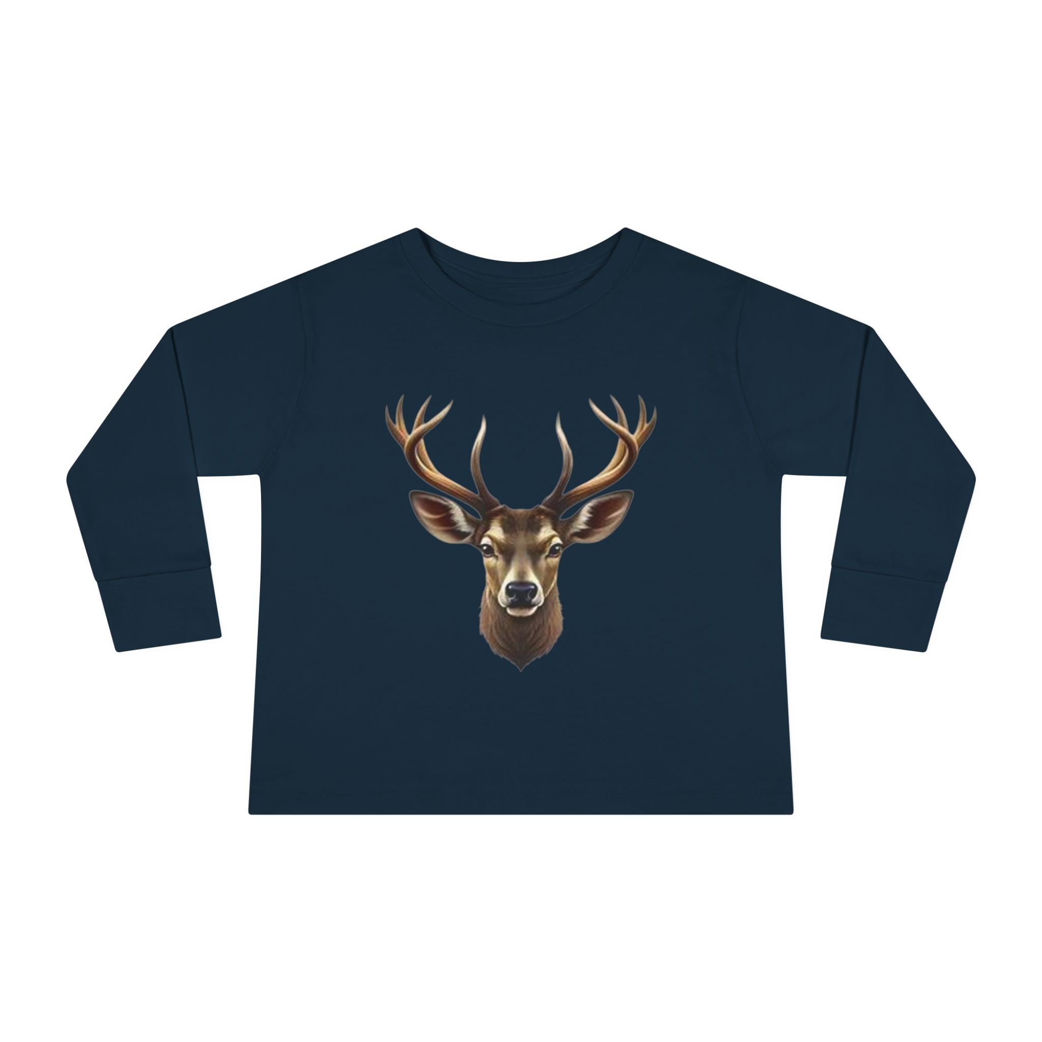 Toddler Long Sleeve Tee — Realistic Deer Head Illustration