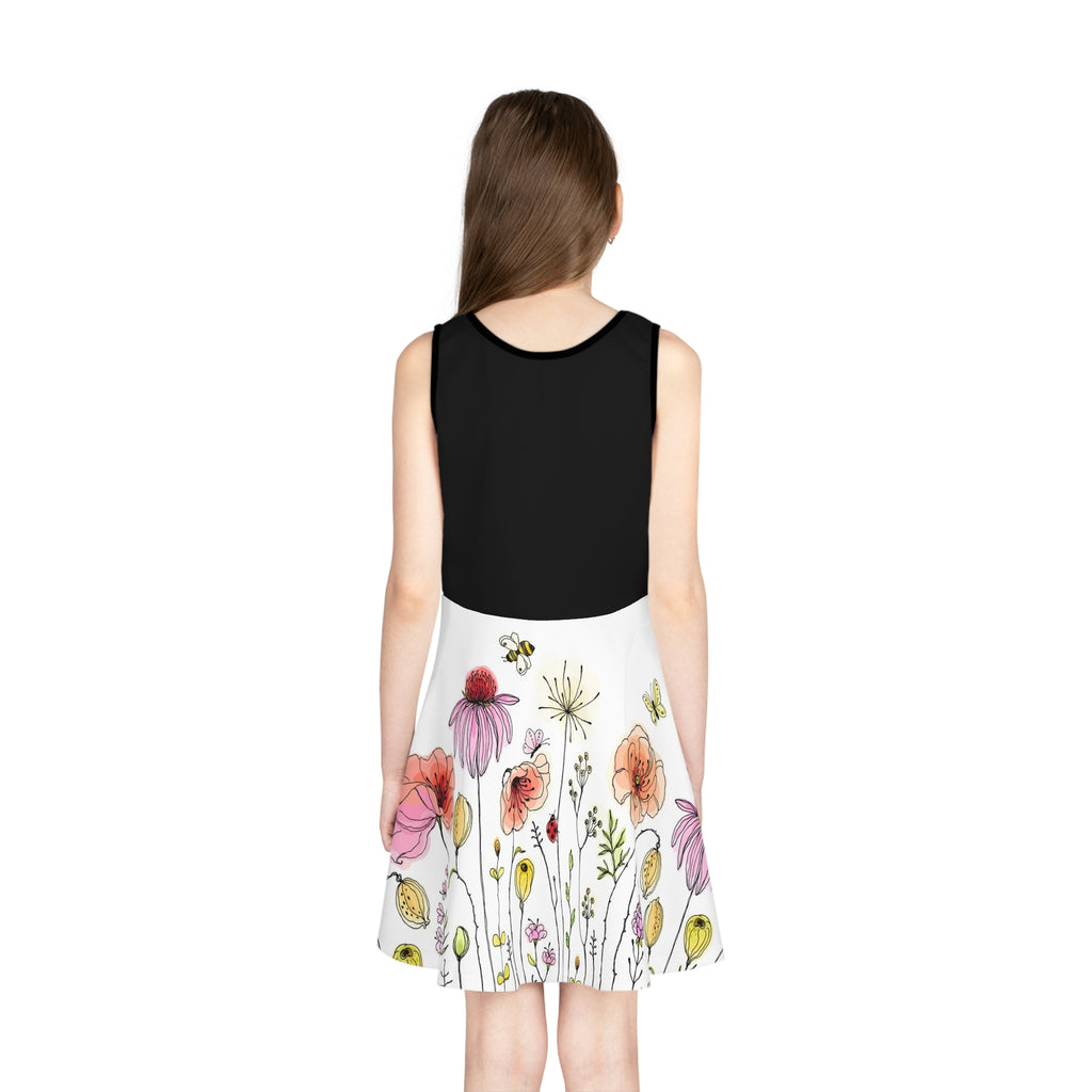 Girls' Floral Sundress — Watercolor Wildflower Swing Dress