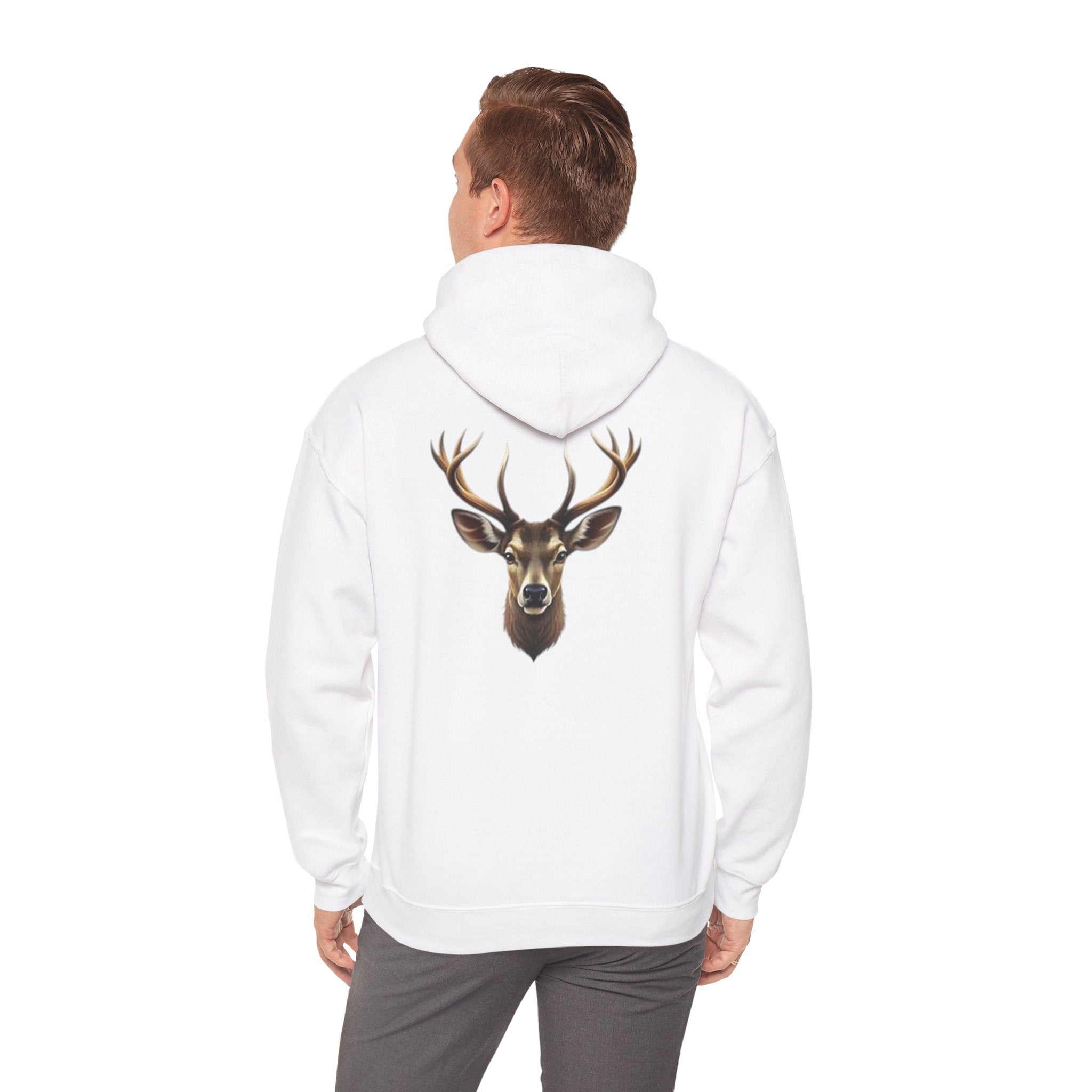 Deer Head Hoodie — Realistic Stag Antler Graphic Pullover