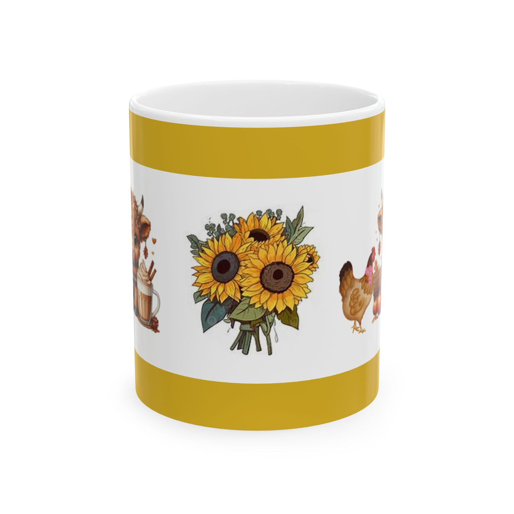 Sunflower & Friends Ceramic Mug, Coffee Mug Gift, Rustic Farmhouse Mug, Sunflower Lover Mug