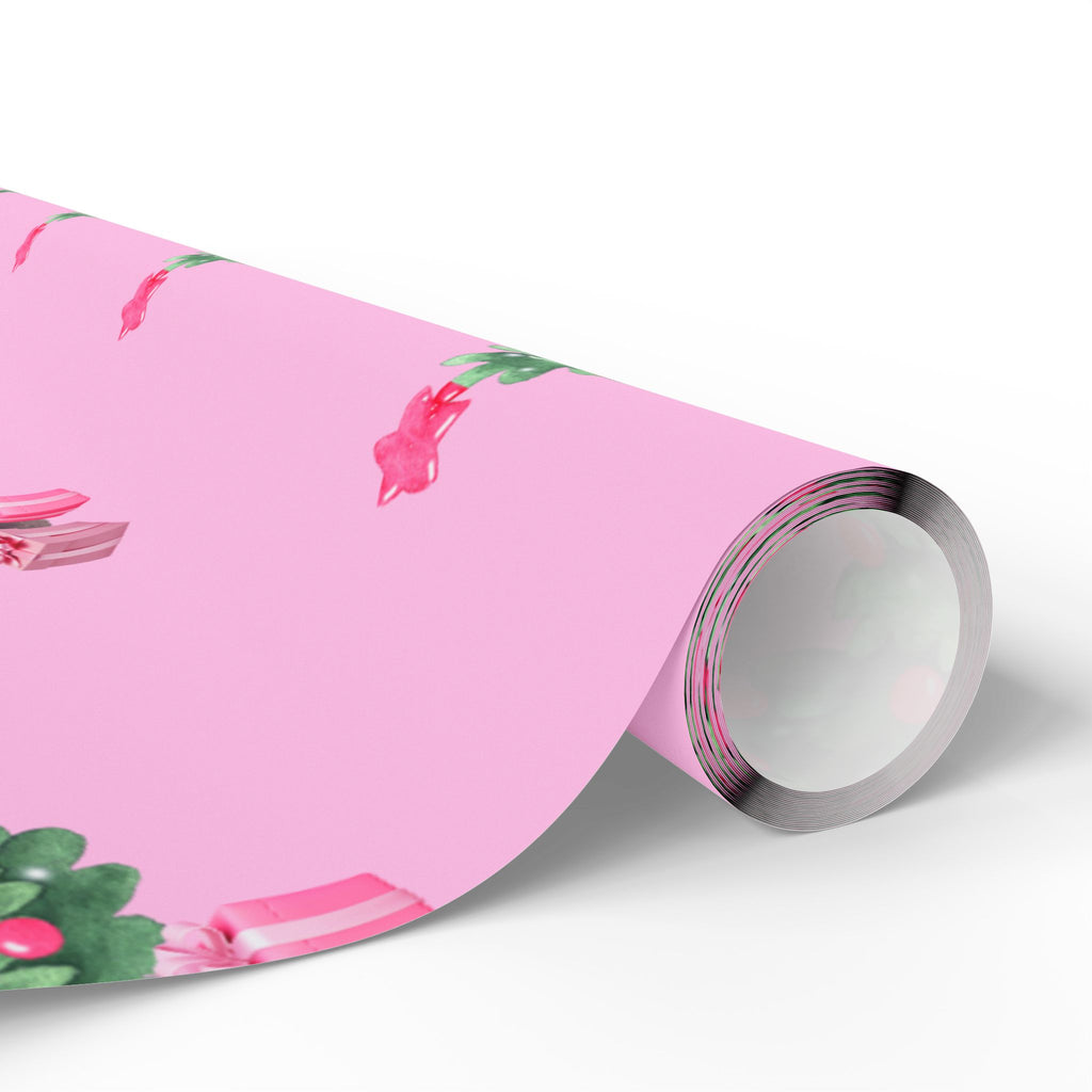 Charming Pink Holiday Tree Wrapping Paper