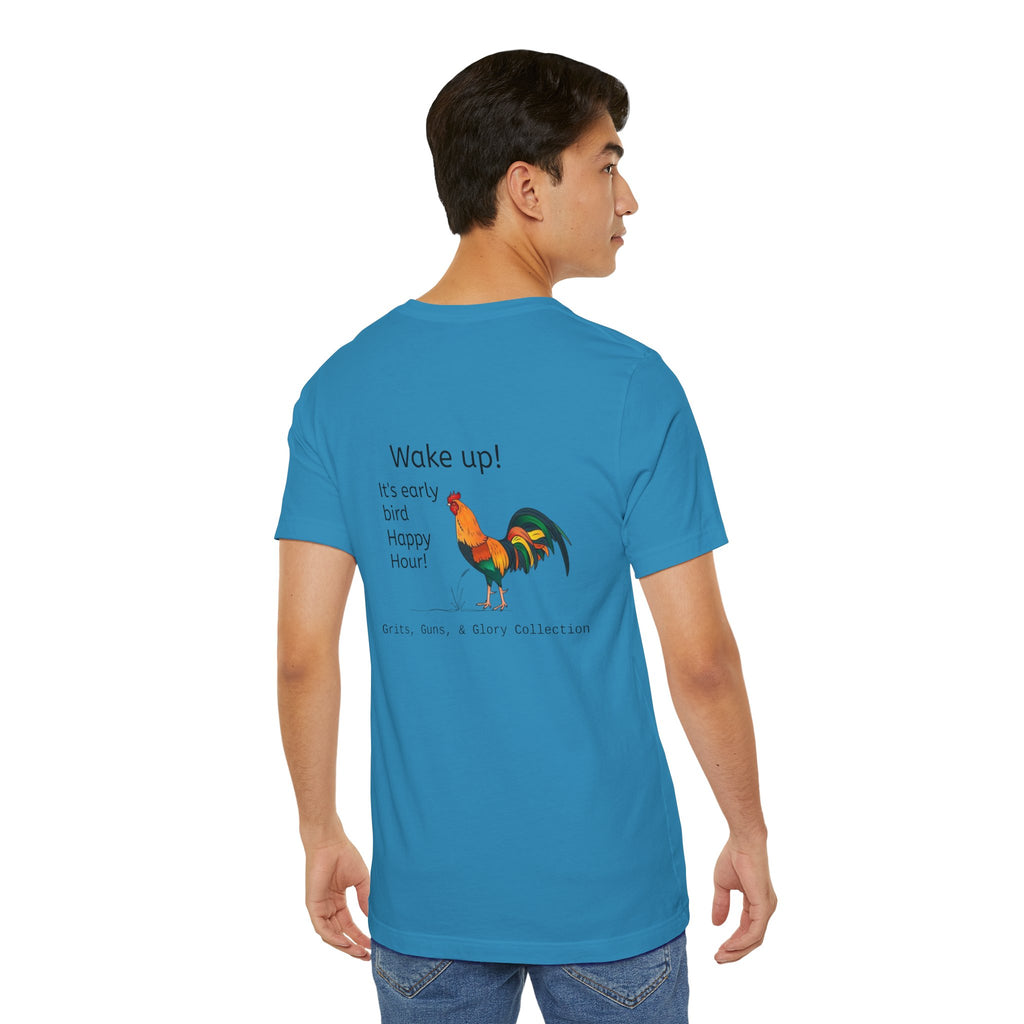 Rooster 'Wake Up! It's Early Bird Happy Hour' T‑Shirt