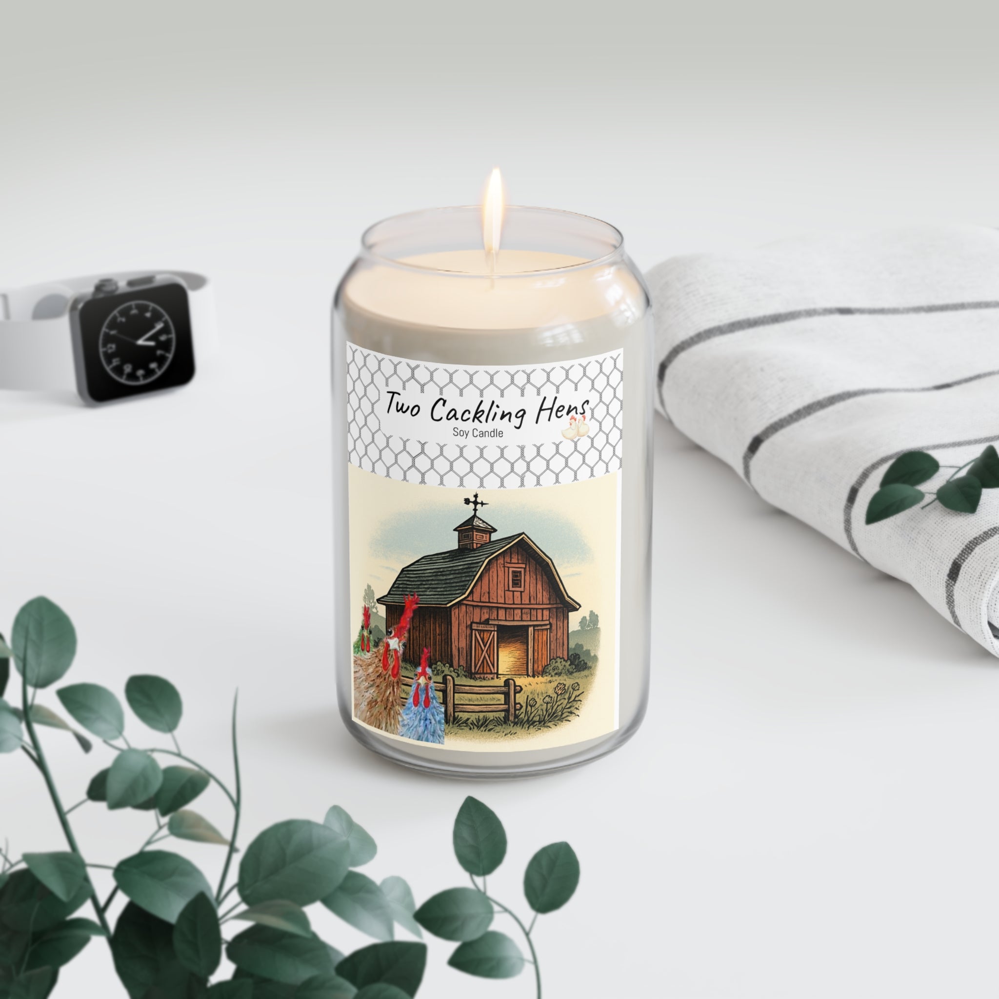 Rustic Barn Soy Candle - Two Cackling Hens Scented Jar (13.75oz)