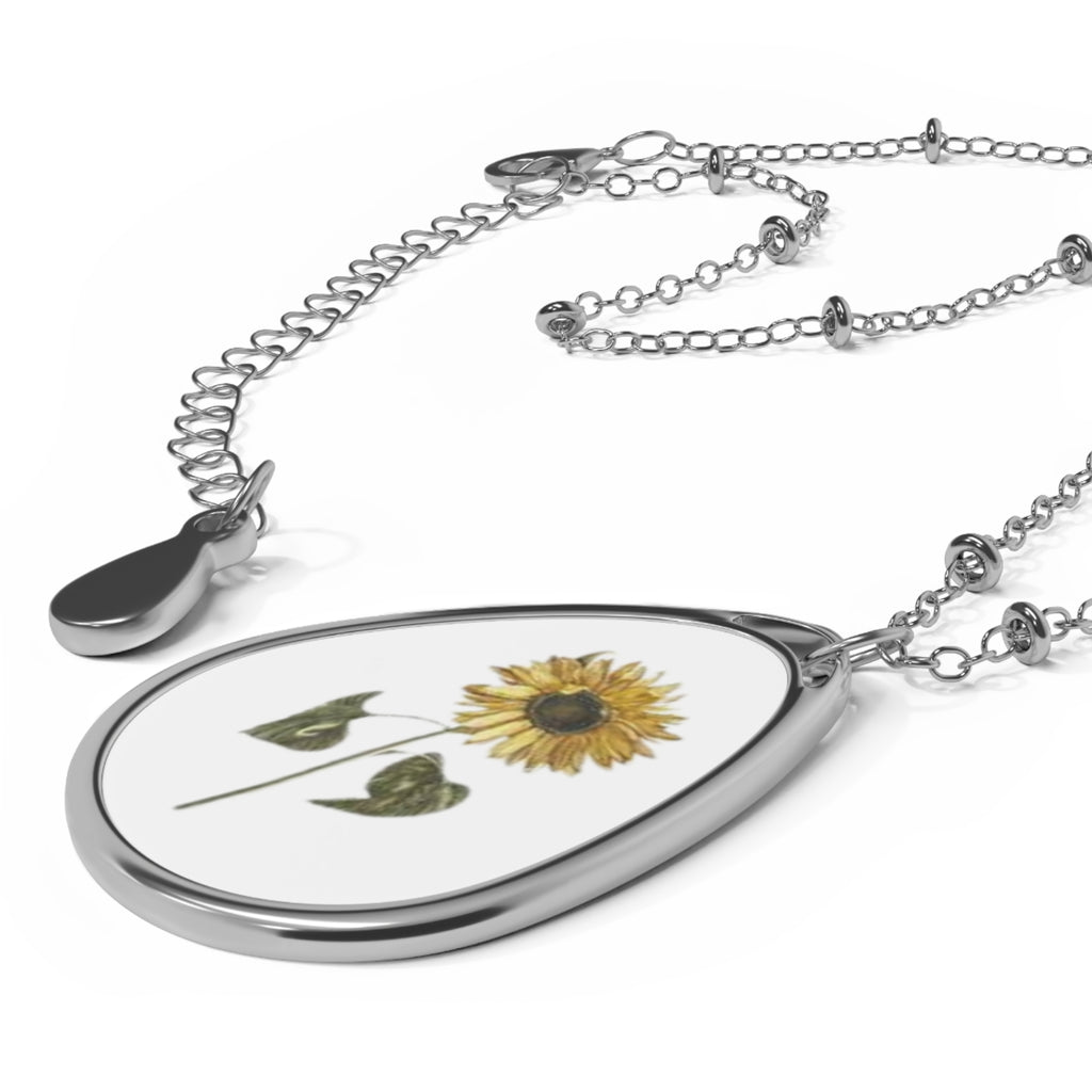 Sunflower Oval Necklace, Botanical Jewelry, Nature-Inspired Gift, Floral Pendant, Everyday Wear, Mother's Day, Eco-Friendly Accessories