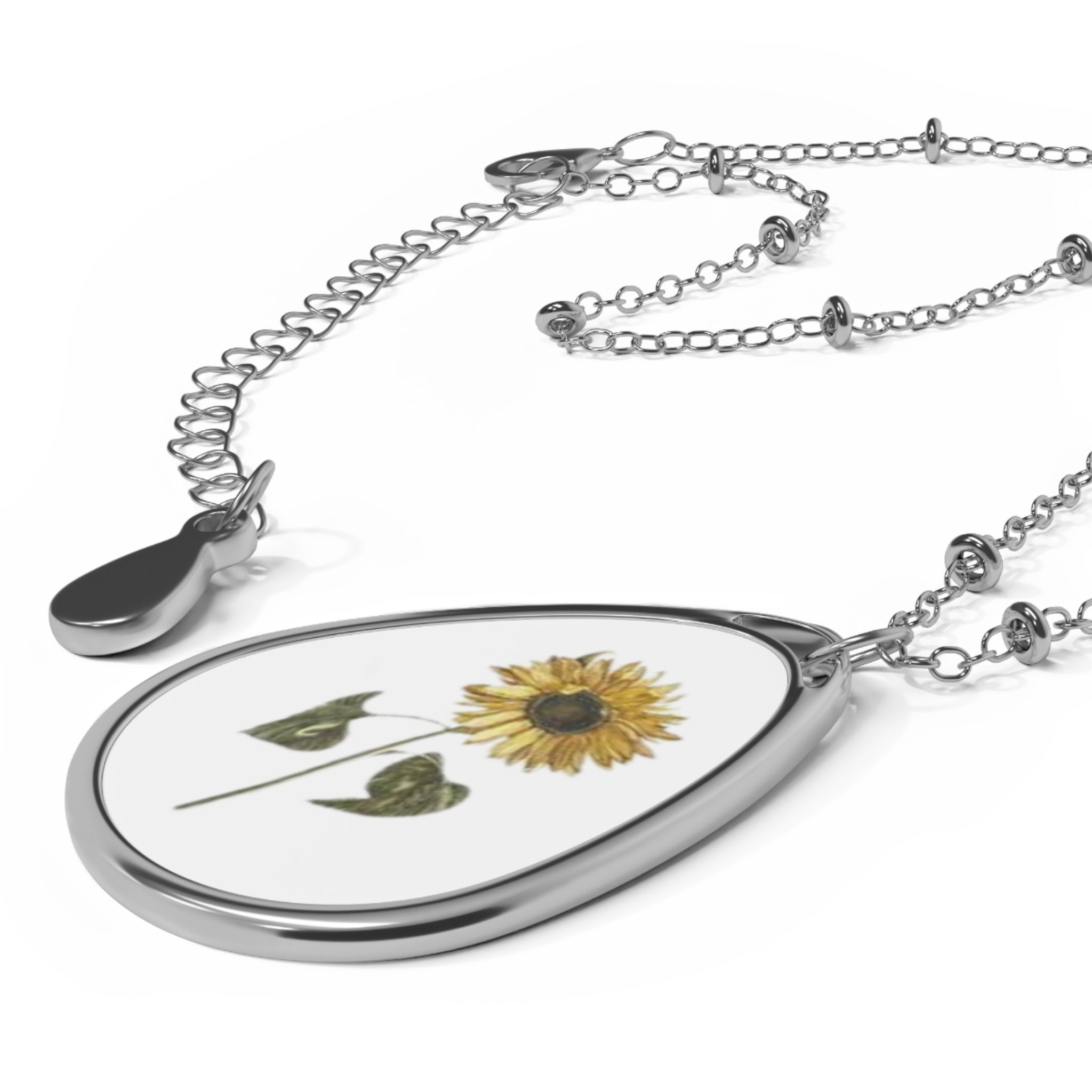 Sunflower Oval Necklace, Botanical Jewelry, Nature-Inspired Gift, Floral Pendant, Everyday Wear, Mother's Day, Eco-Friendly Accessories
