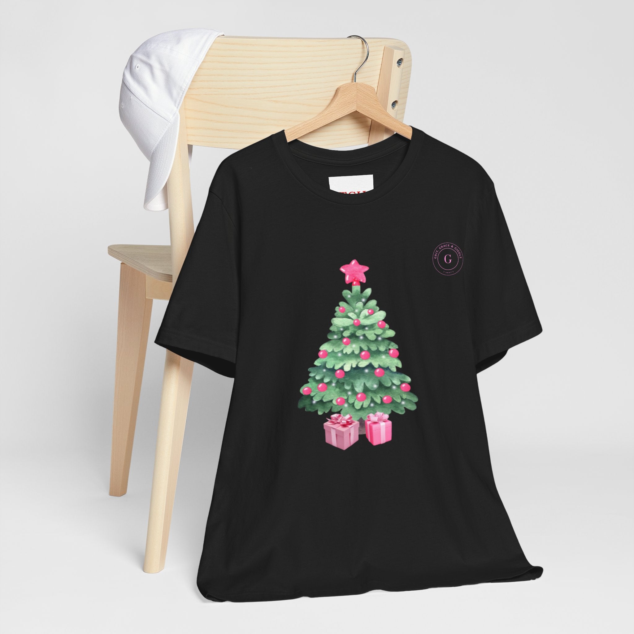 Christmas Tree Tee -  Pink & Green Holiday T-Shirt with Presents