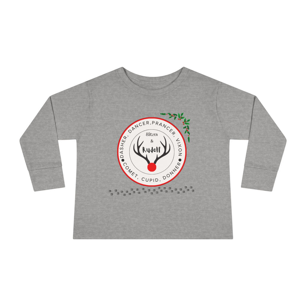 Toddler Long Sleeve Tee — "Santa's Reindeer" Personalized Christmas Tee (Rudolph, Dancer, Prancer Names)