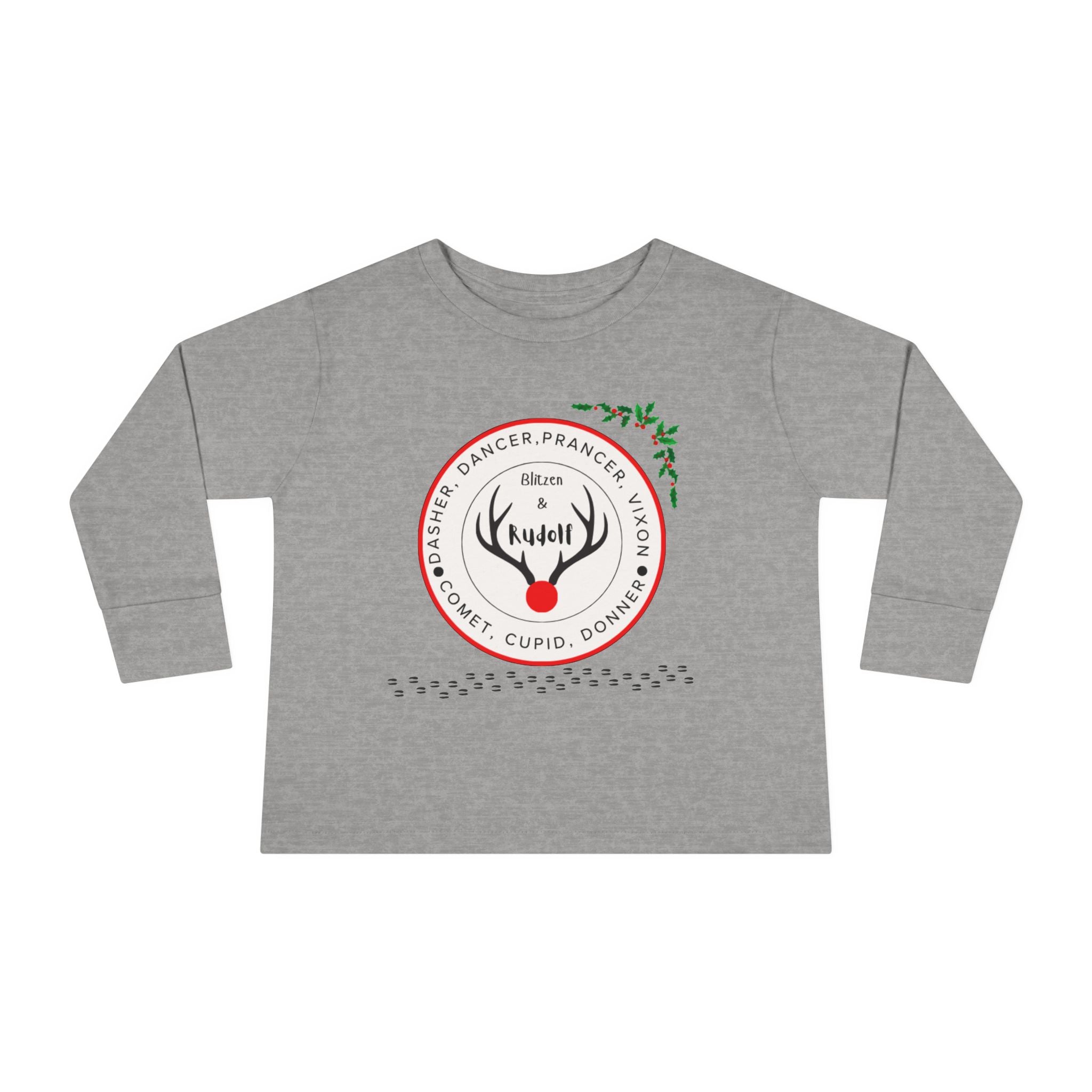 Toddler Long Sleeve Tee — "Santa's Reindeer" Personalized Christmas Tee (Rudolph, Dancer, Prancer Names)