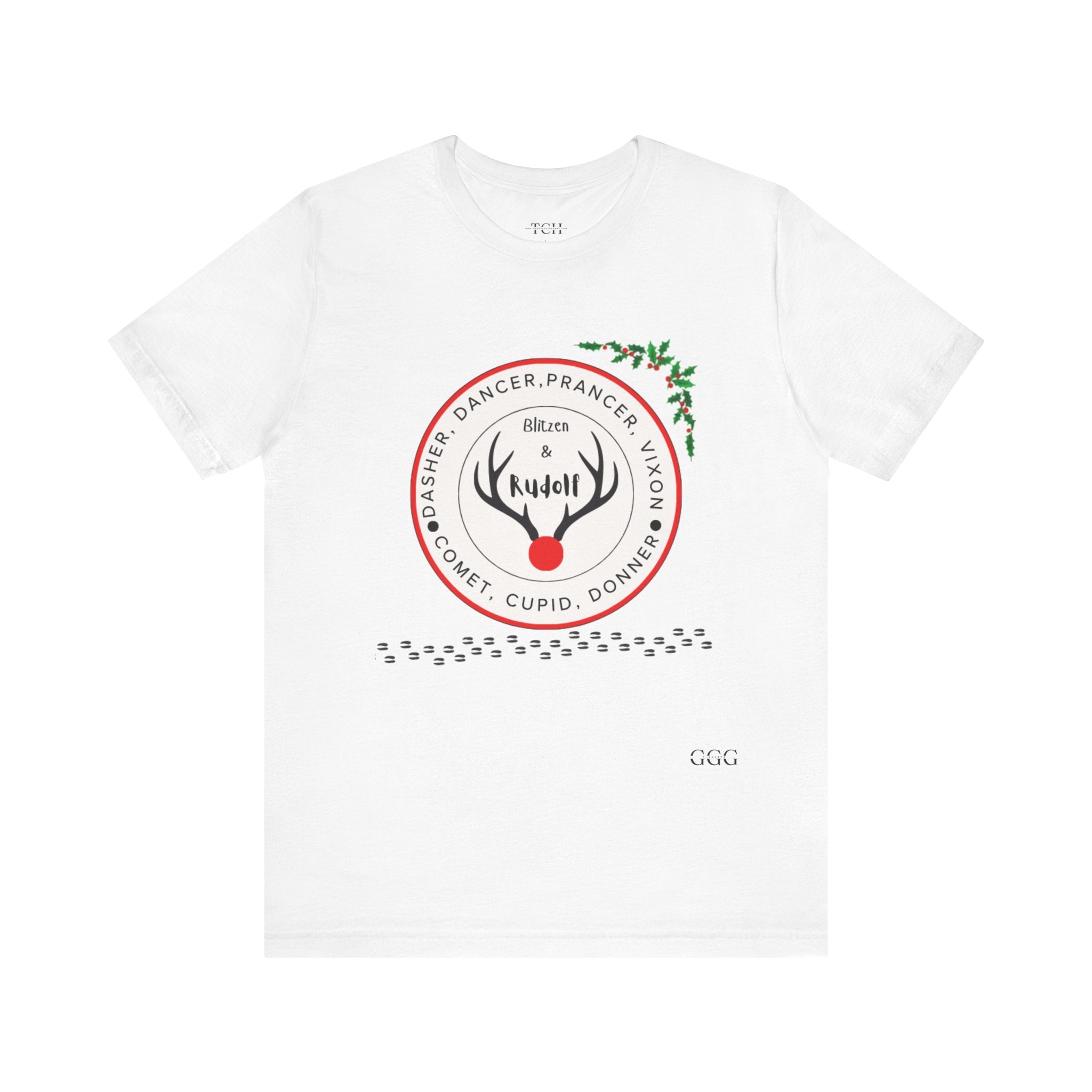 Christmas Reindeer Names T-Shirt — Rudolph & Reindeer Circle Holiday Tee