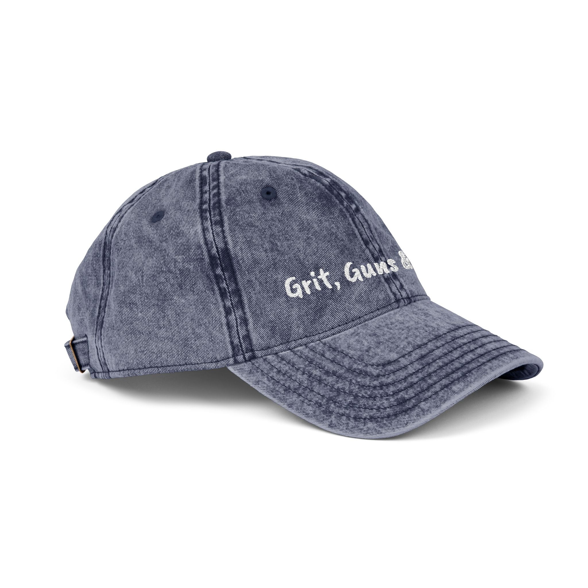 Vintage Embroidered Cap — "Grit, Guns & Glory" Distressed Baseball Hat